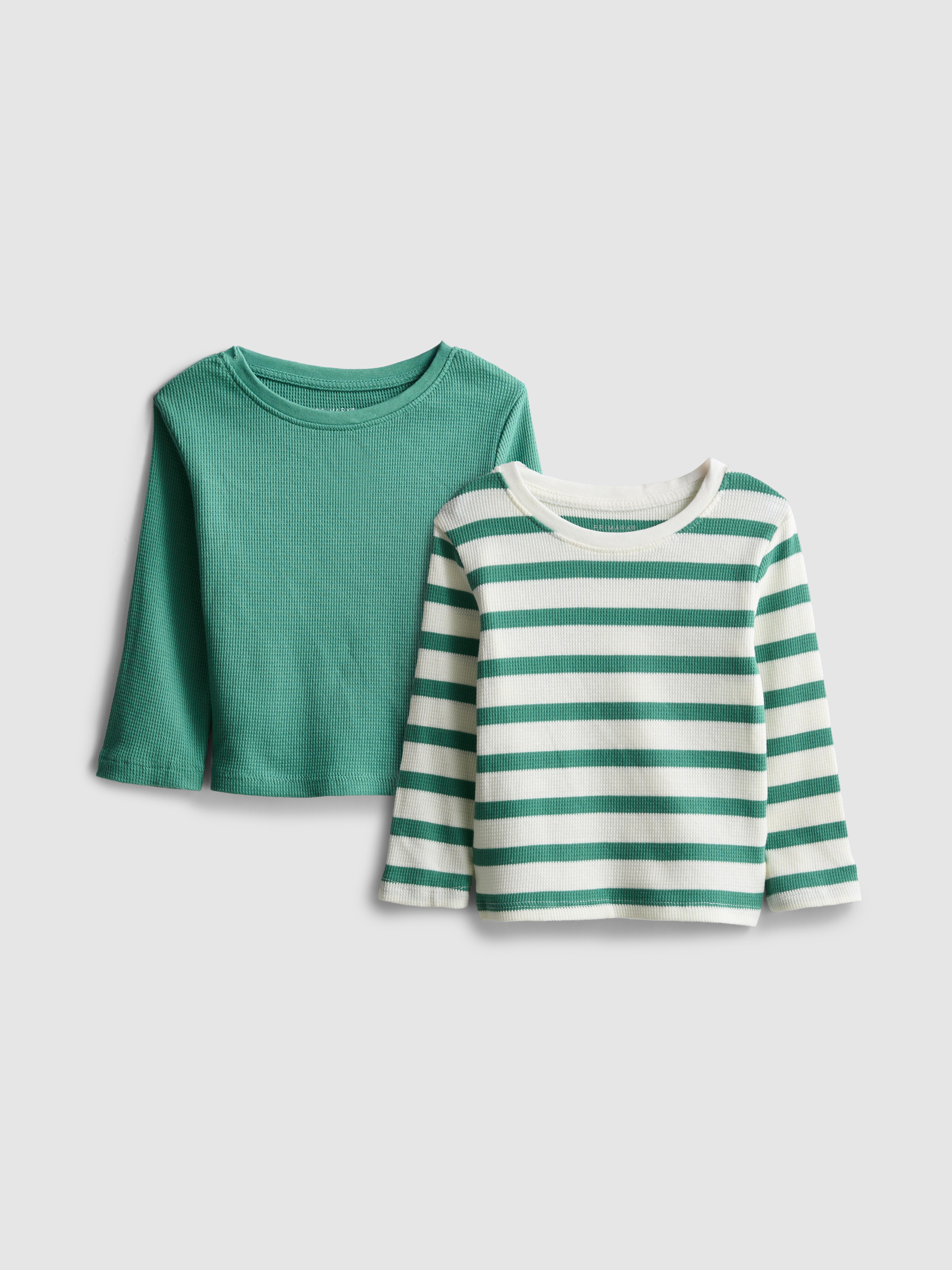Baby Boys Green 0-24mths | 2pk Textured Long Sleeve T-Shirts