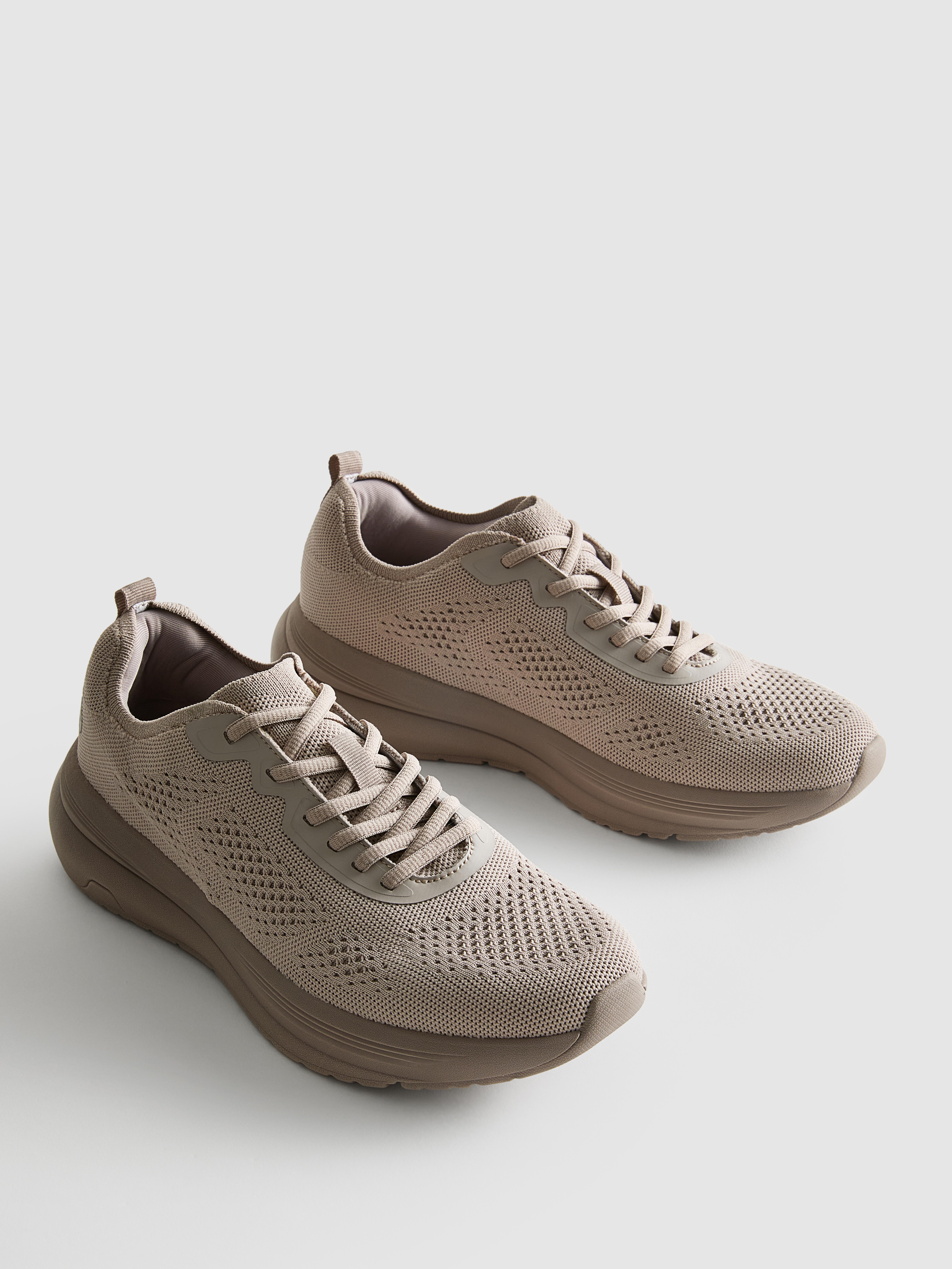 Women's Natural Knitted Lace-Up Sneakers