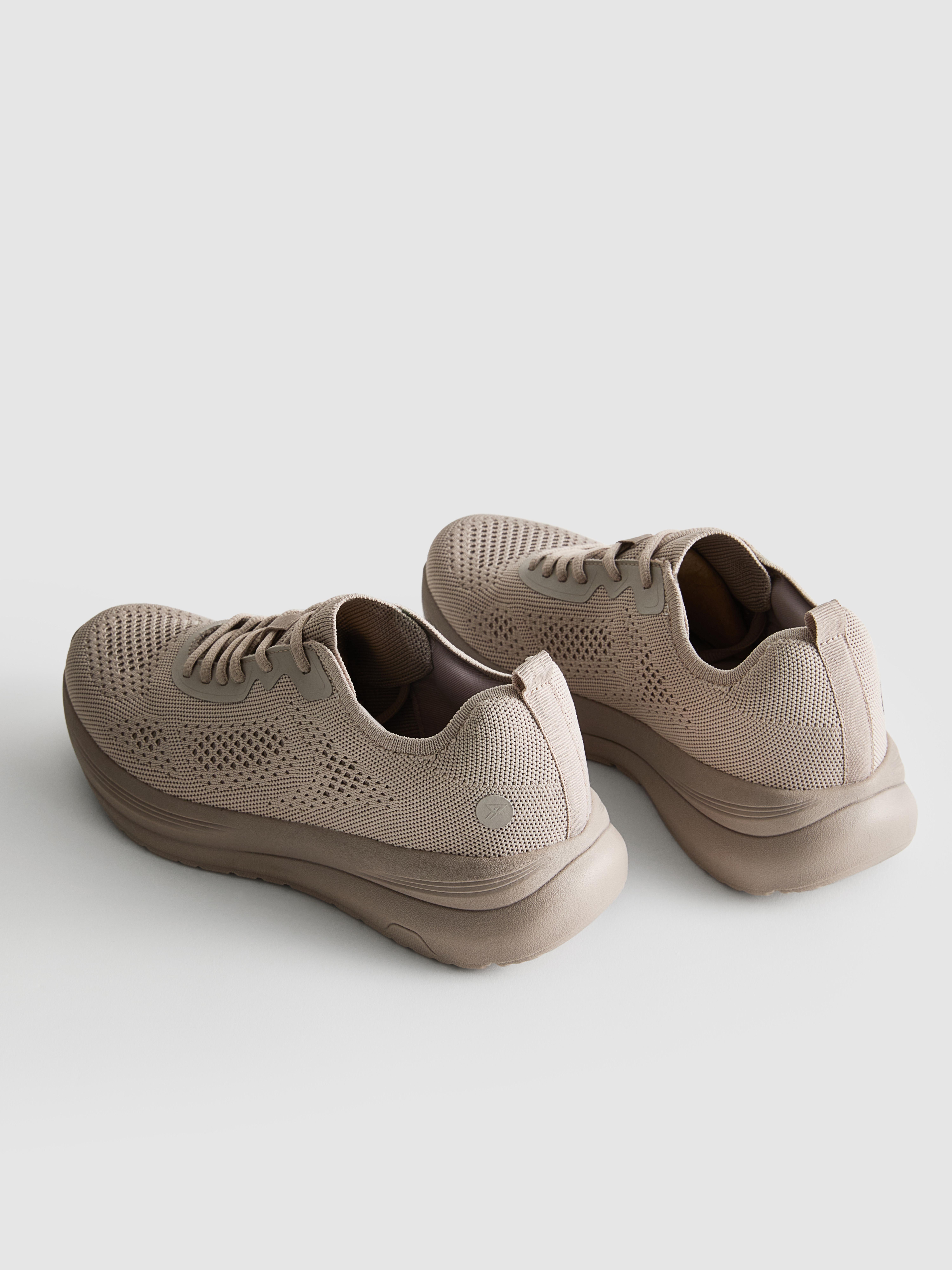 Women's Natural Knitted Lace-Up Sneakers