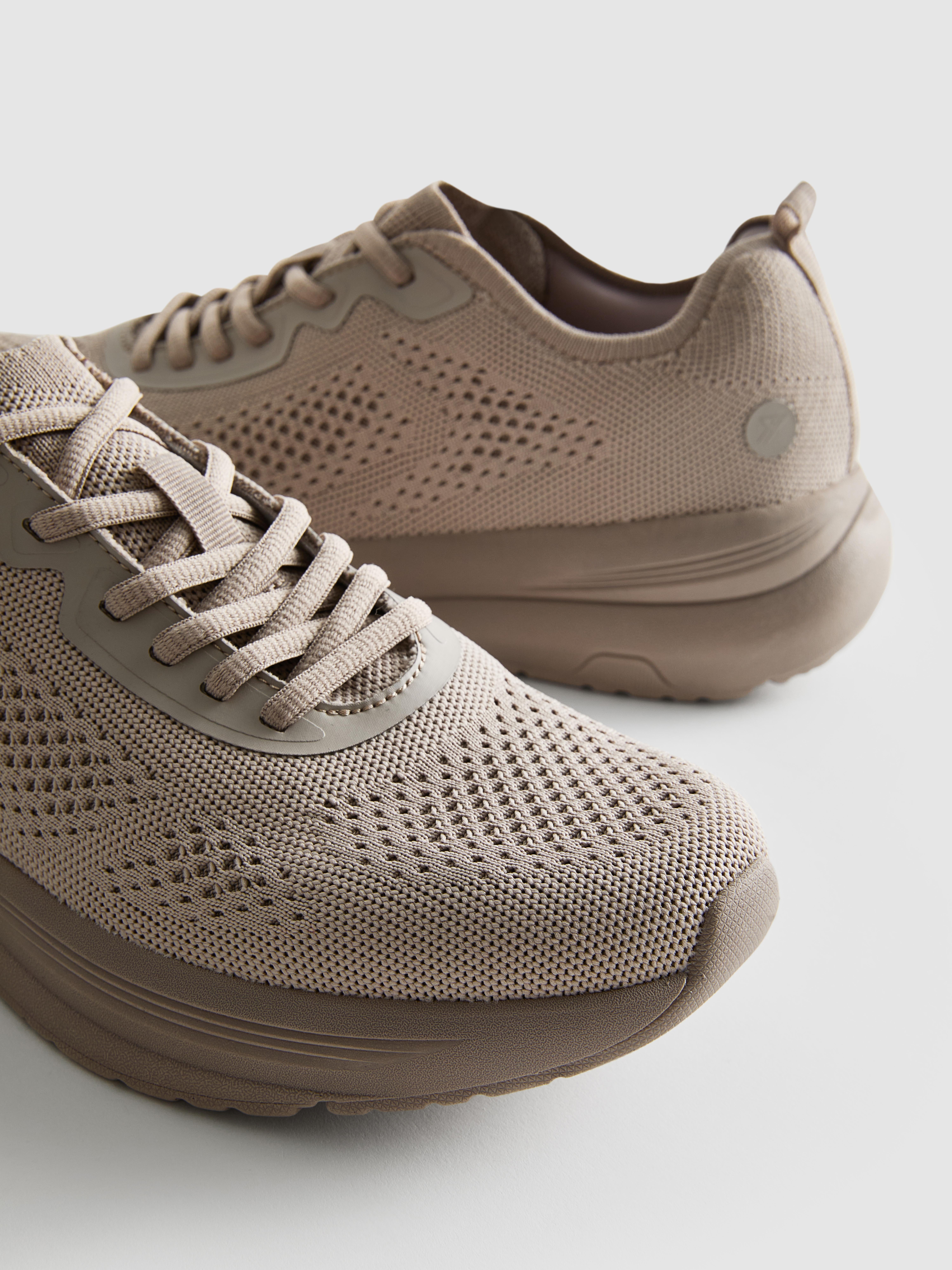 Women's Natural Knitted Lace-Up Sneakers