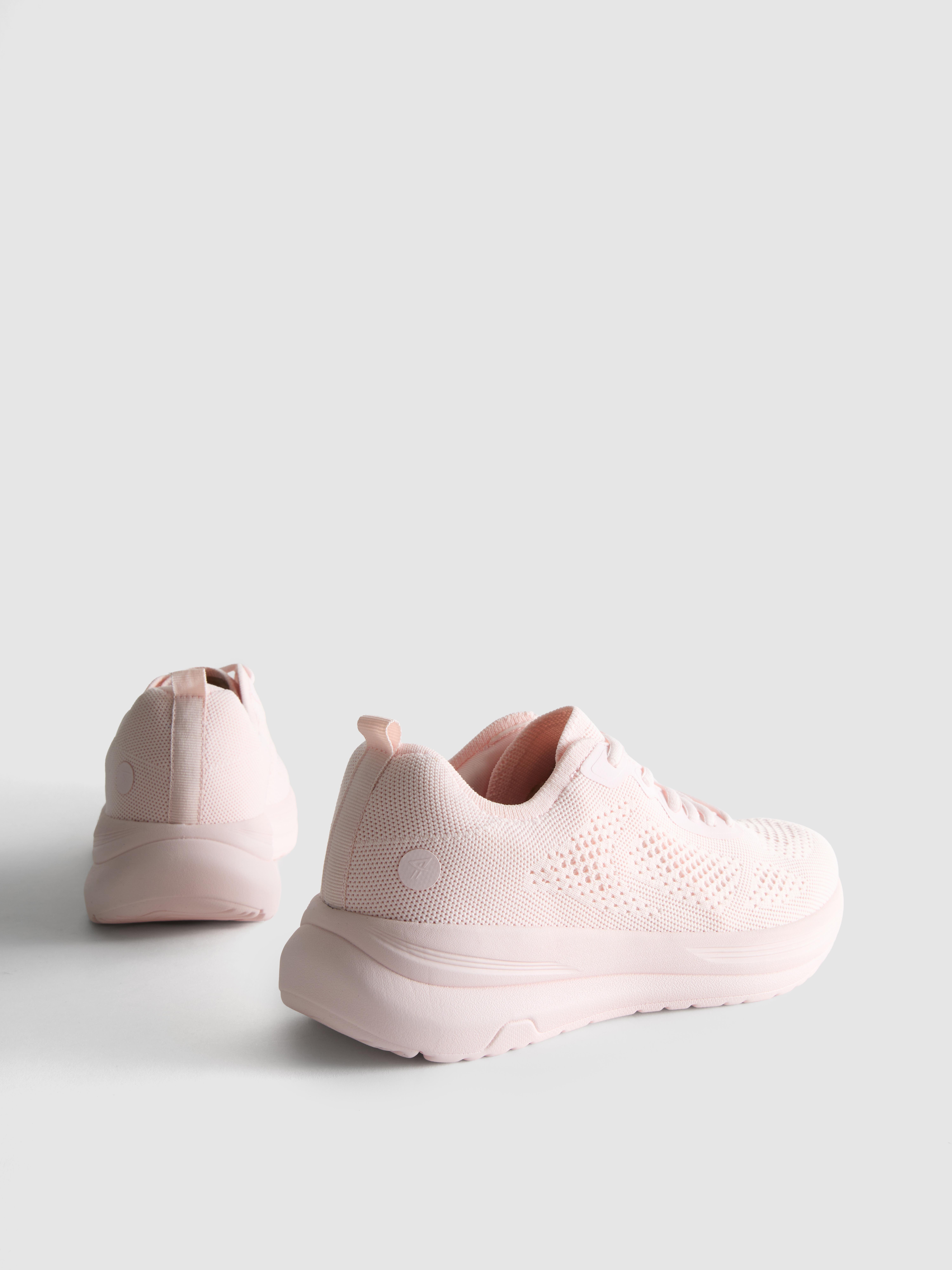 Women's Pink Knitted Lace-Up Sneakers