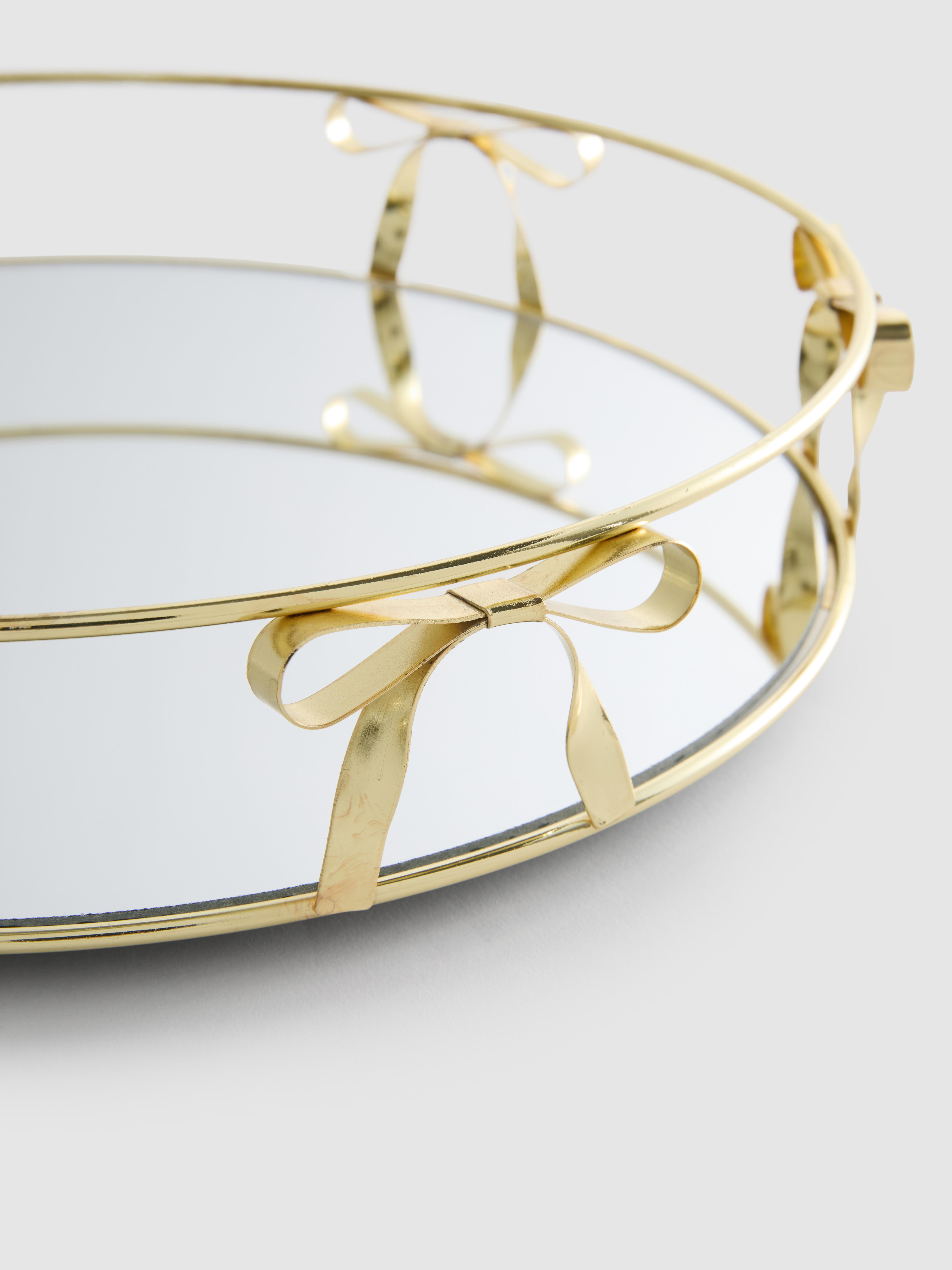 Gold Mirrored Tray With Metallic Bow Detailing