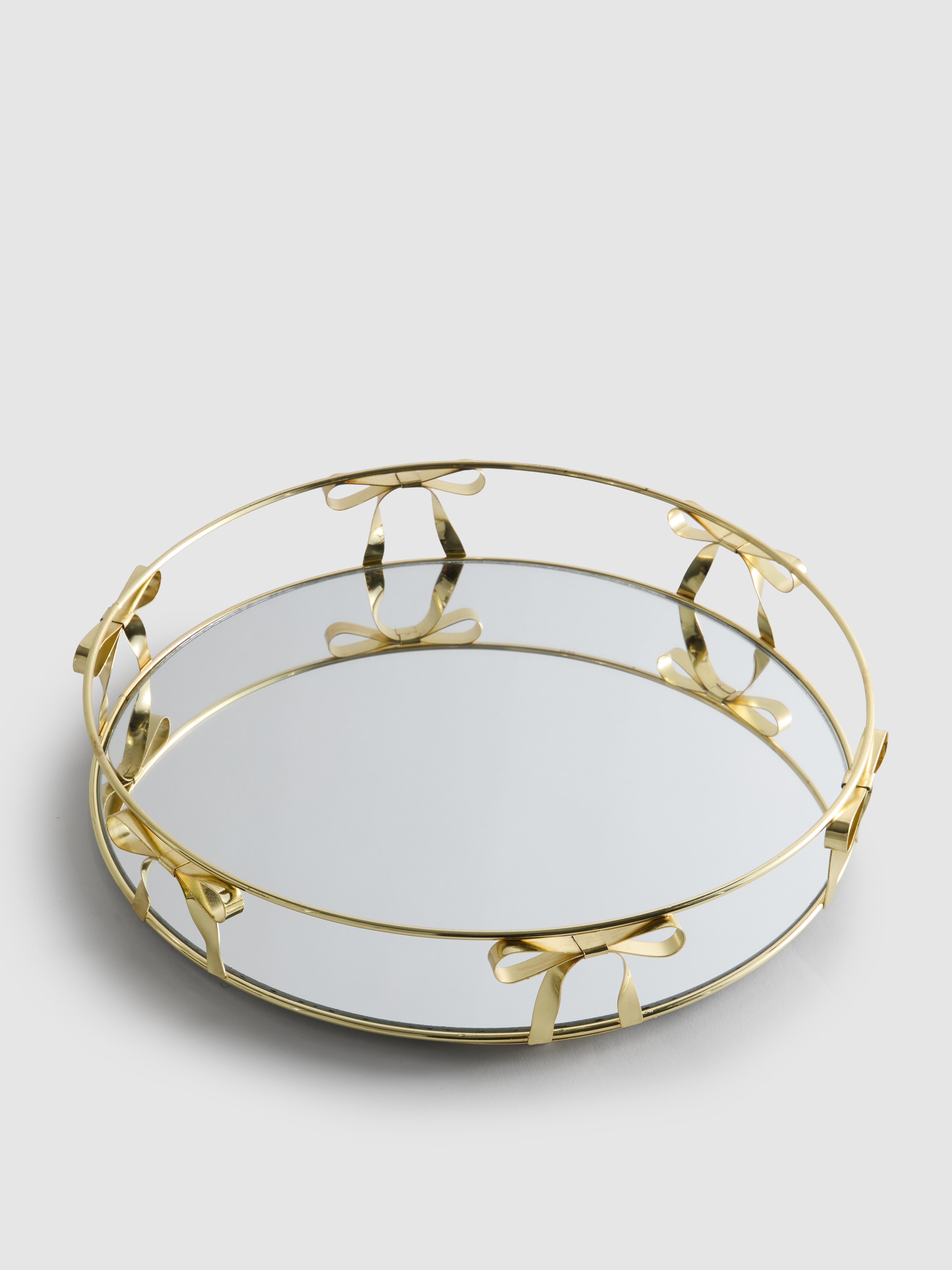Gold Mirrored Tray With Metallic Bow Detailing
