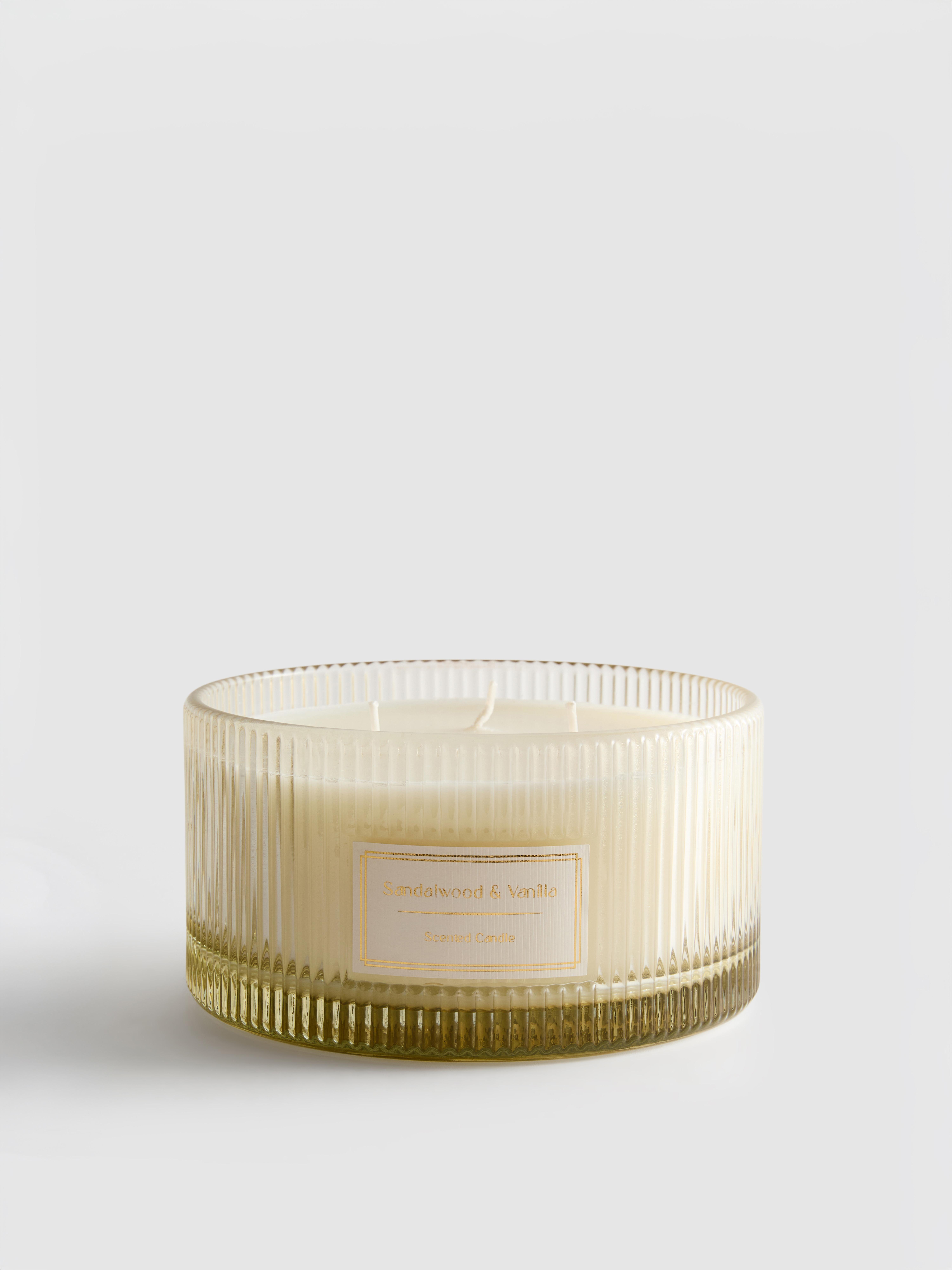 Vela perfumada três pavios frasco vidro estriado