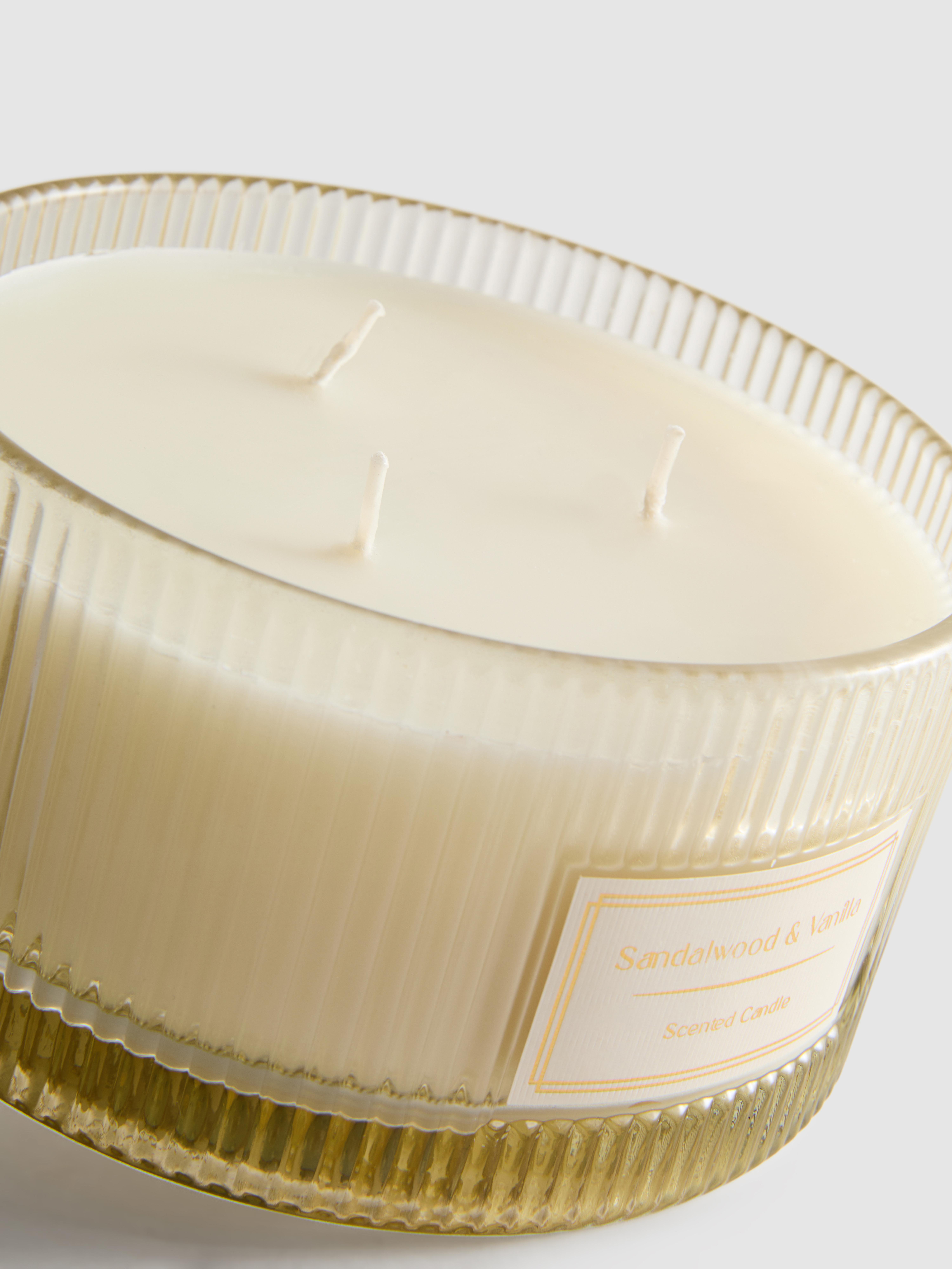 Vela perfumada três pavios frasco vidro estriado