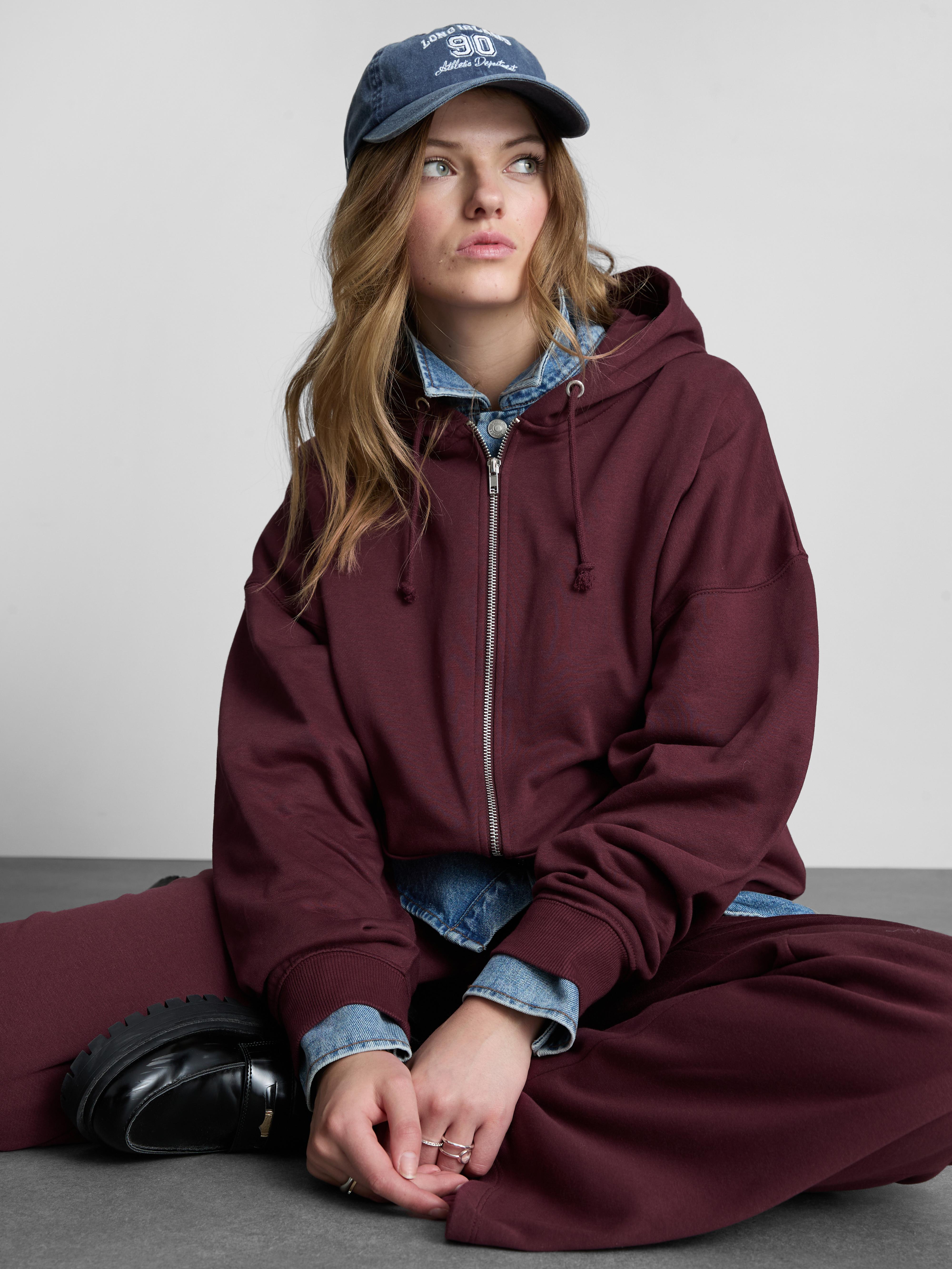 Casaco capuz fecho correr mistura algodão