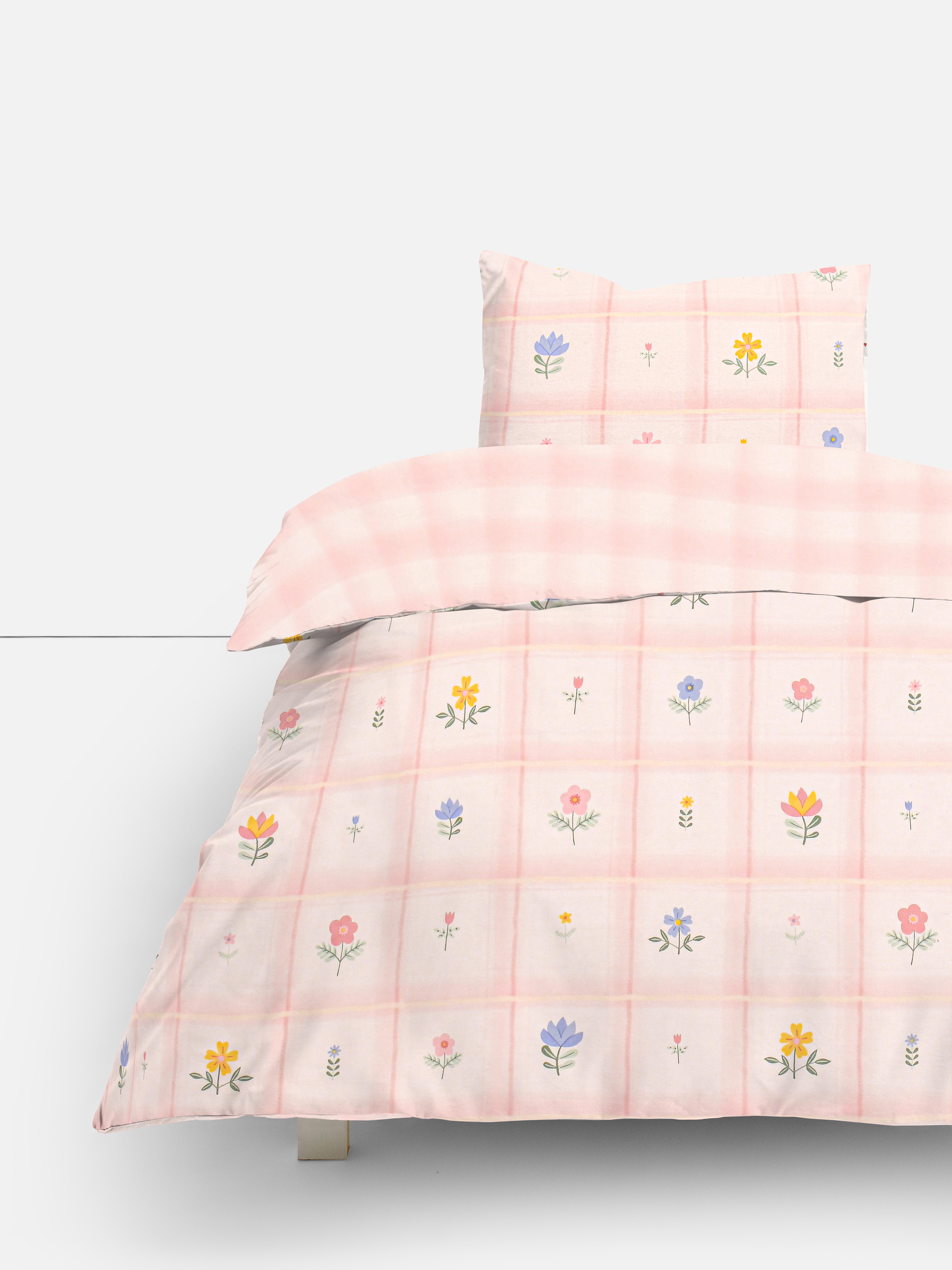 Parure de lit simple vichy à fleurs