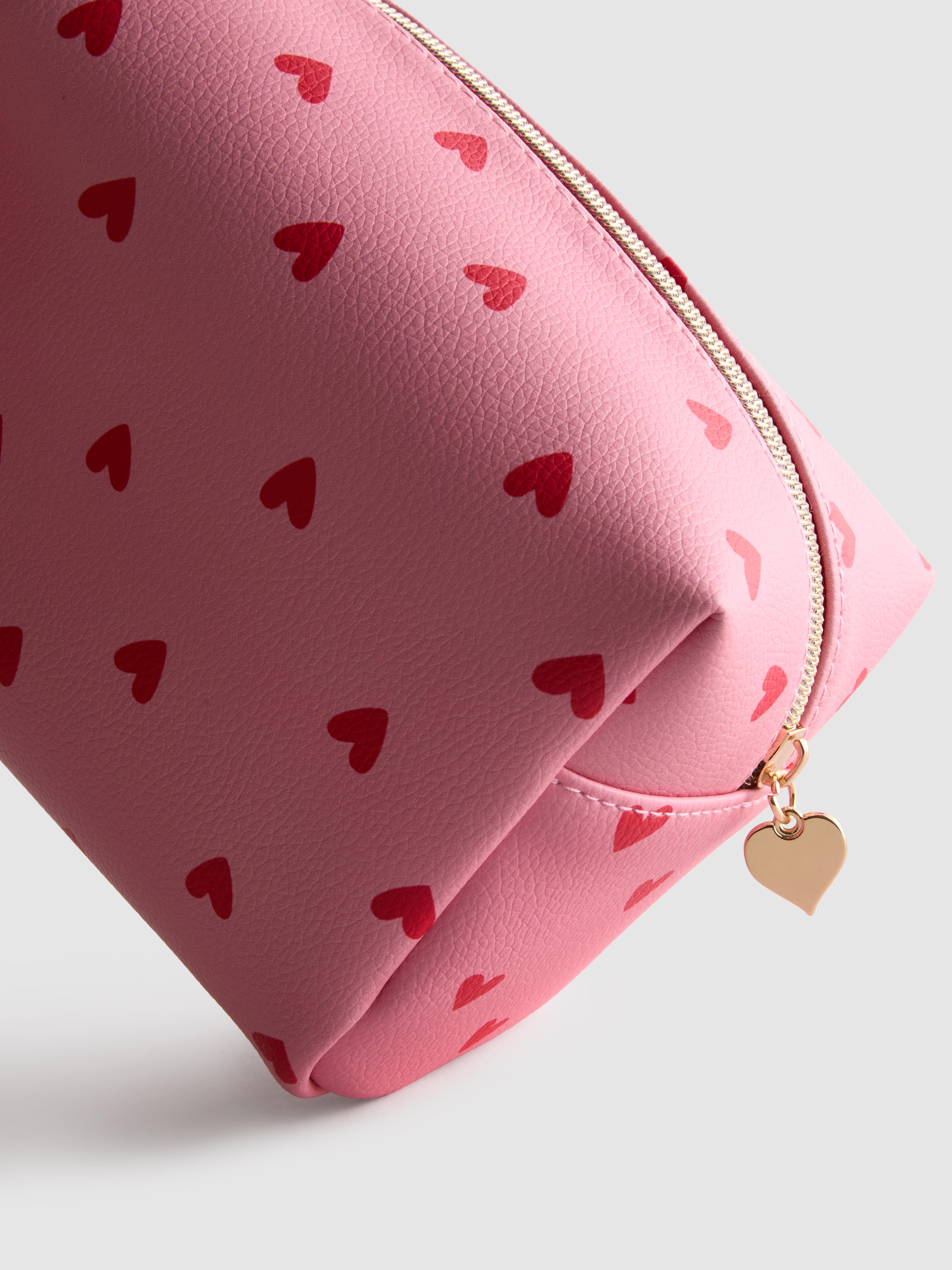 Heart Print Faux Leather Makeup Bag