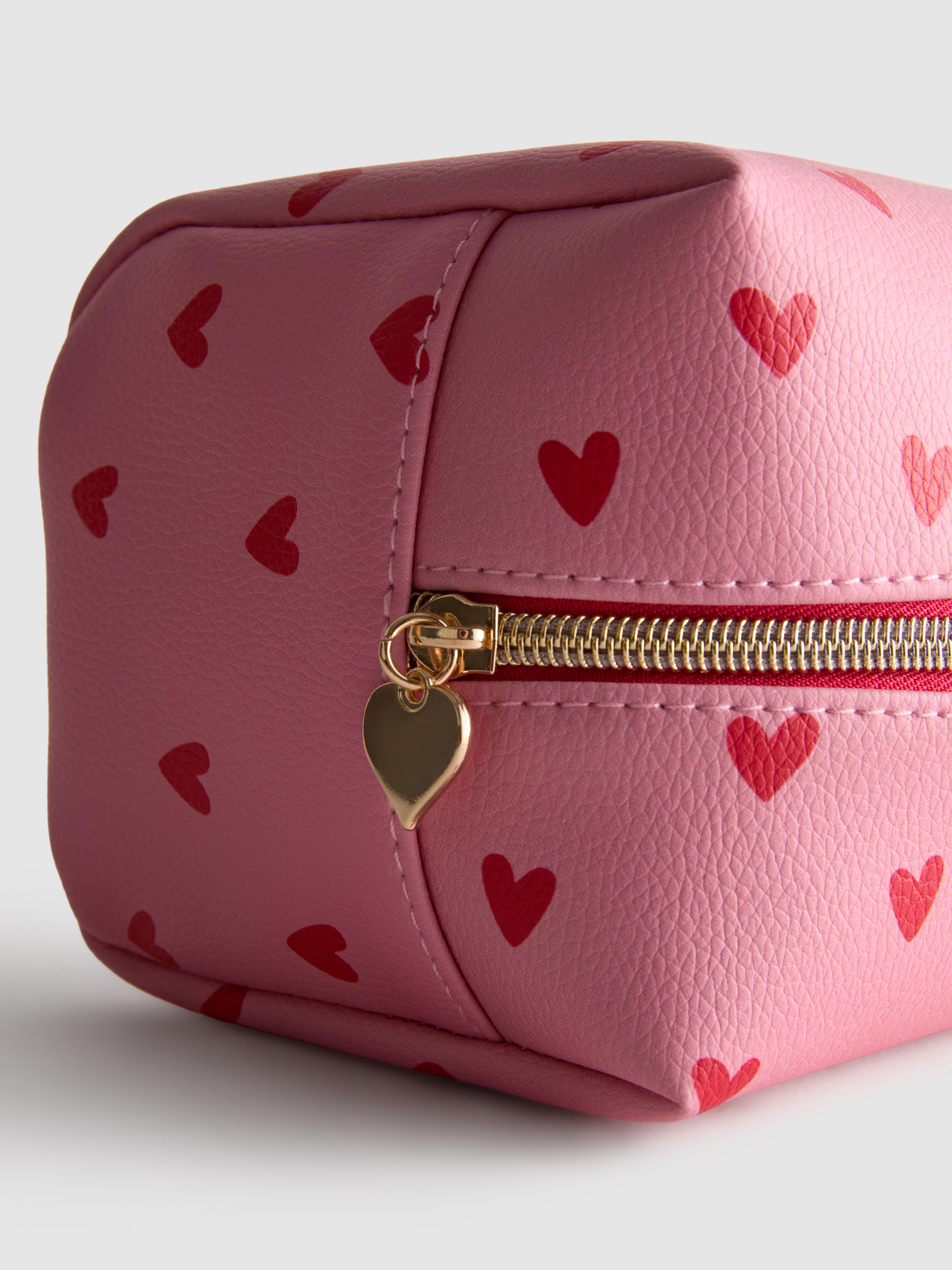 Heart Print Faux Leather Makeup Bag