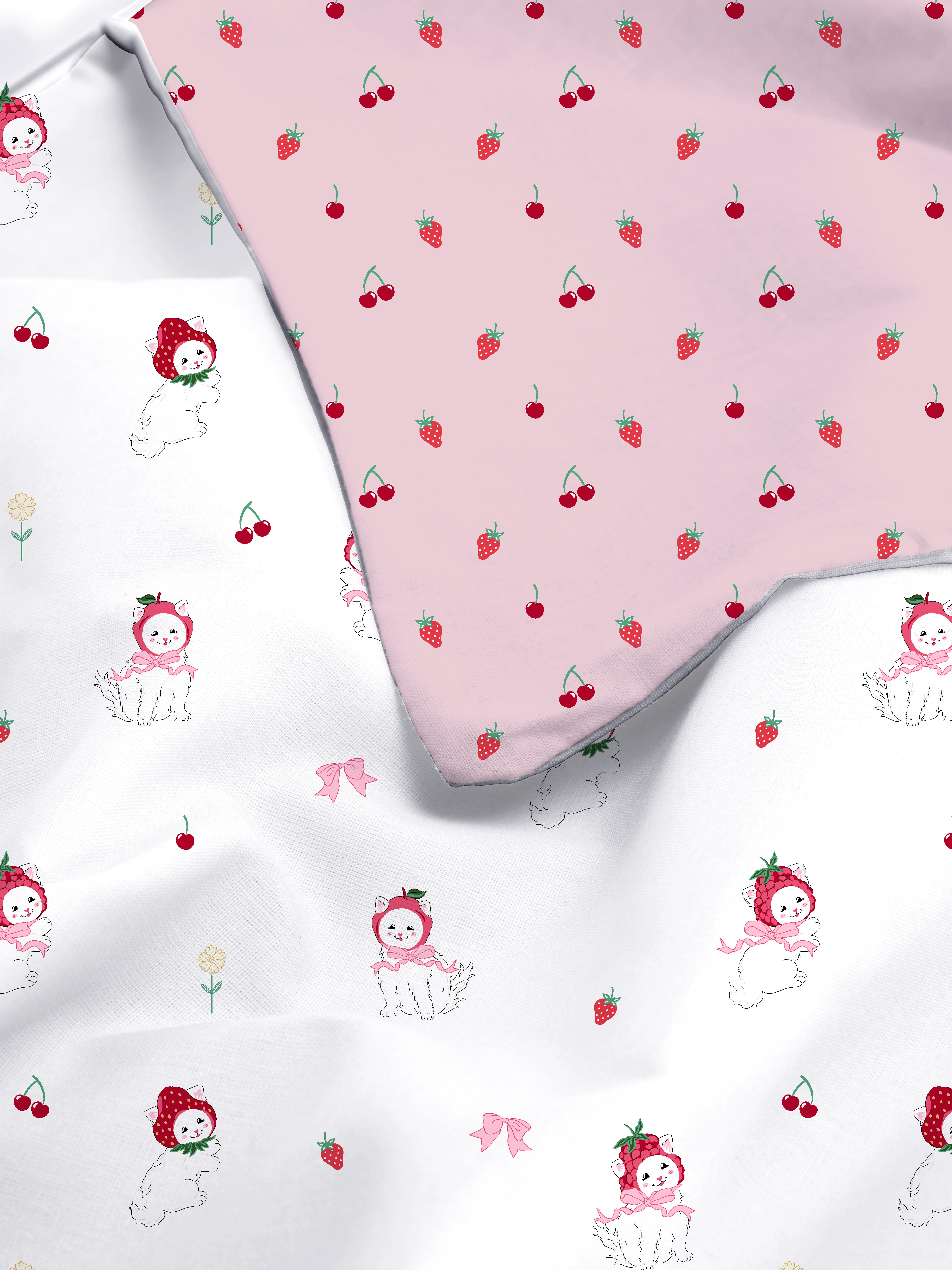 Cat And Fruit Single Bedset