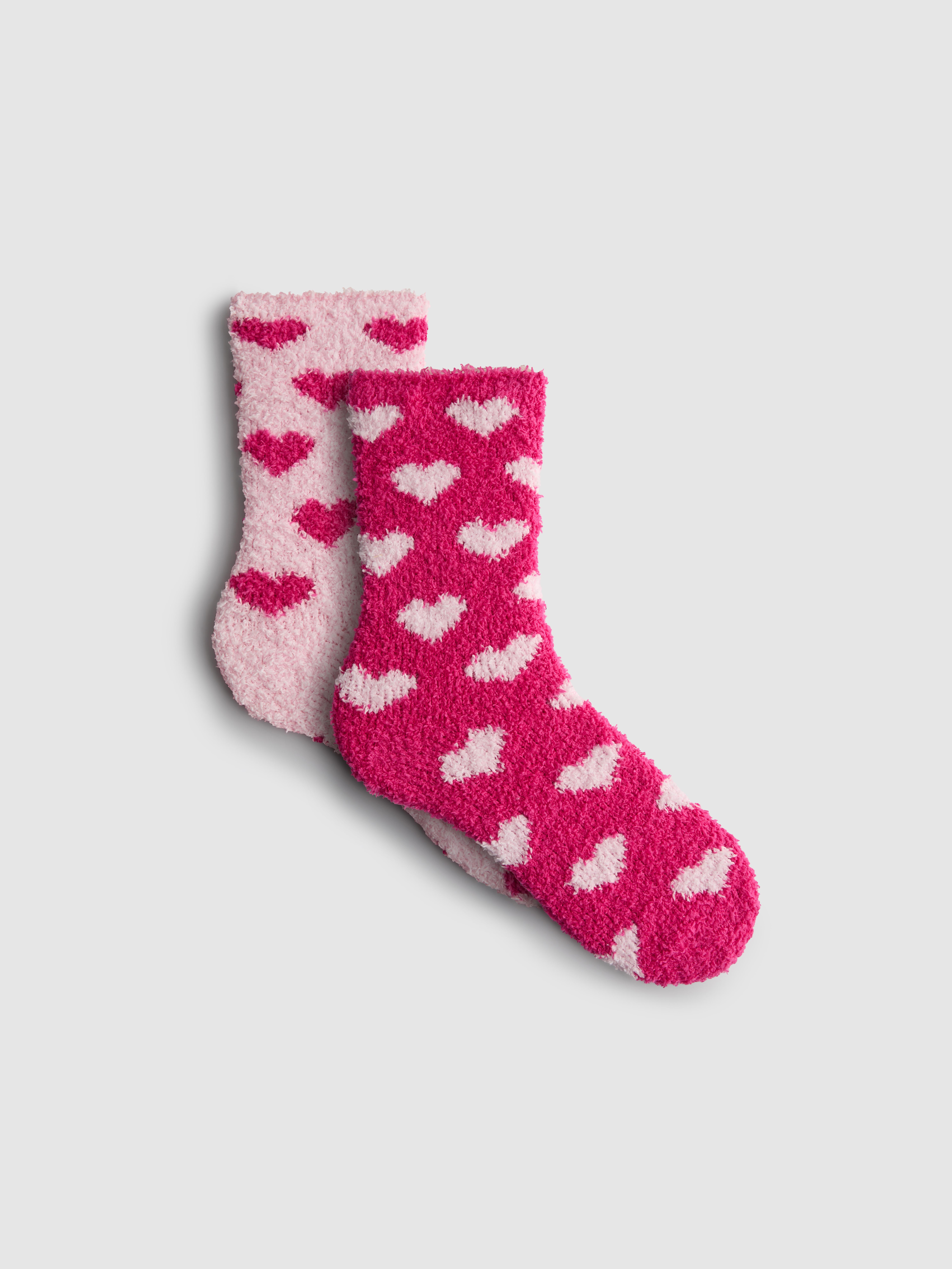 Lot de 2 paires de chaussettes duveteuses à cœurs