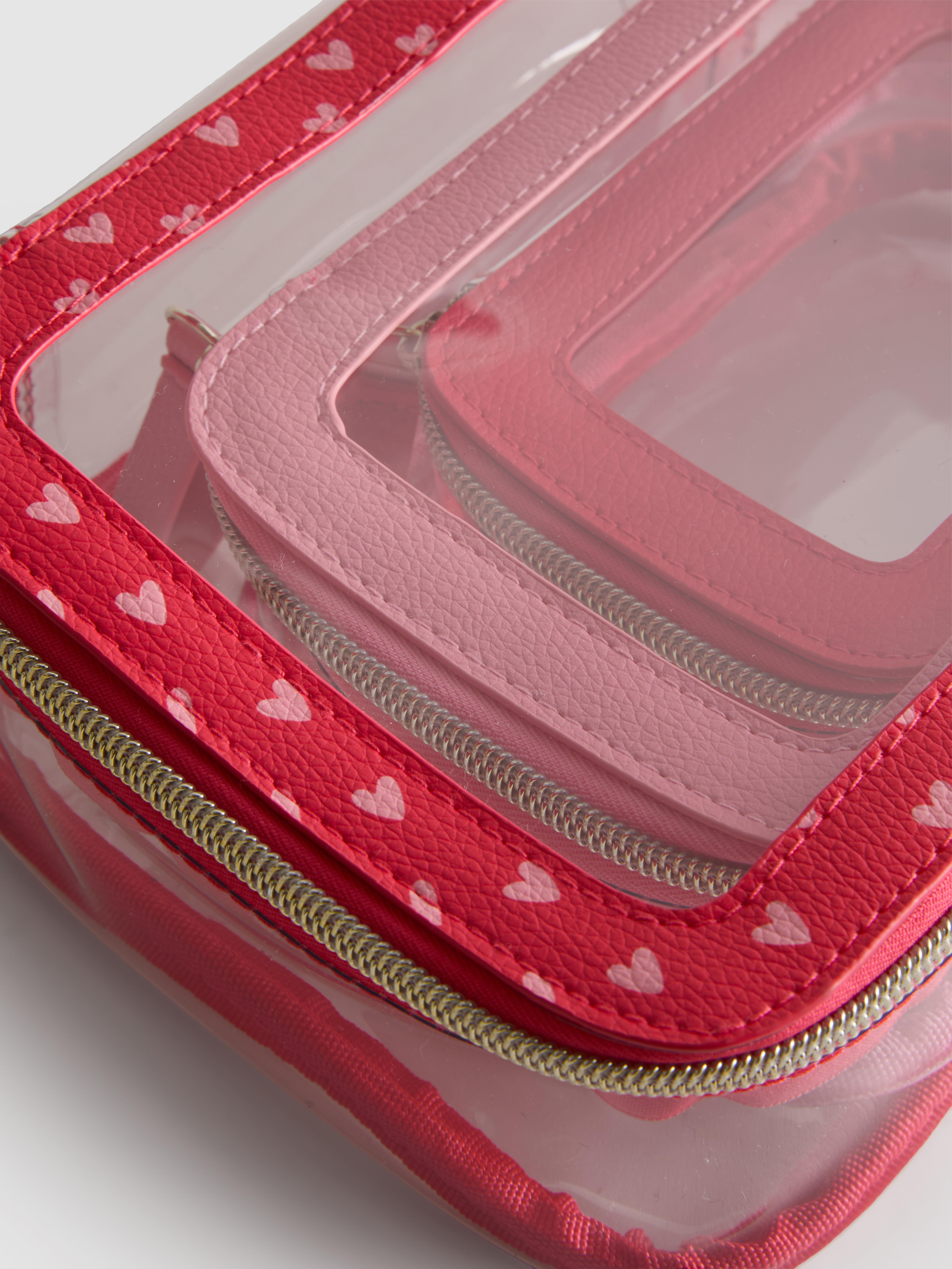 3-Piece Heart Print Makeup Bag Set