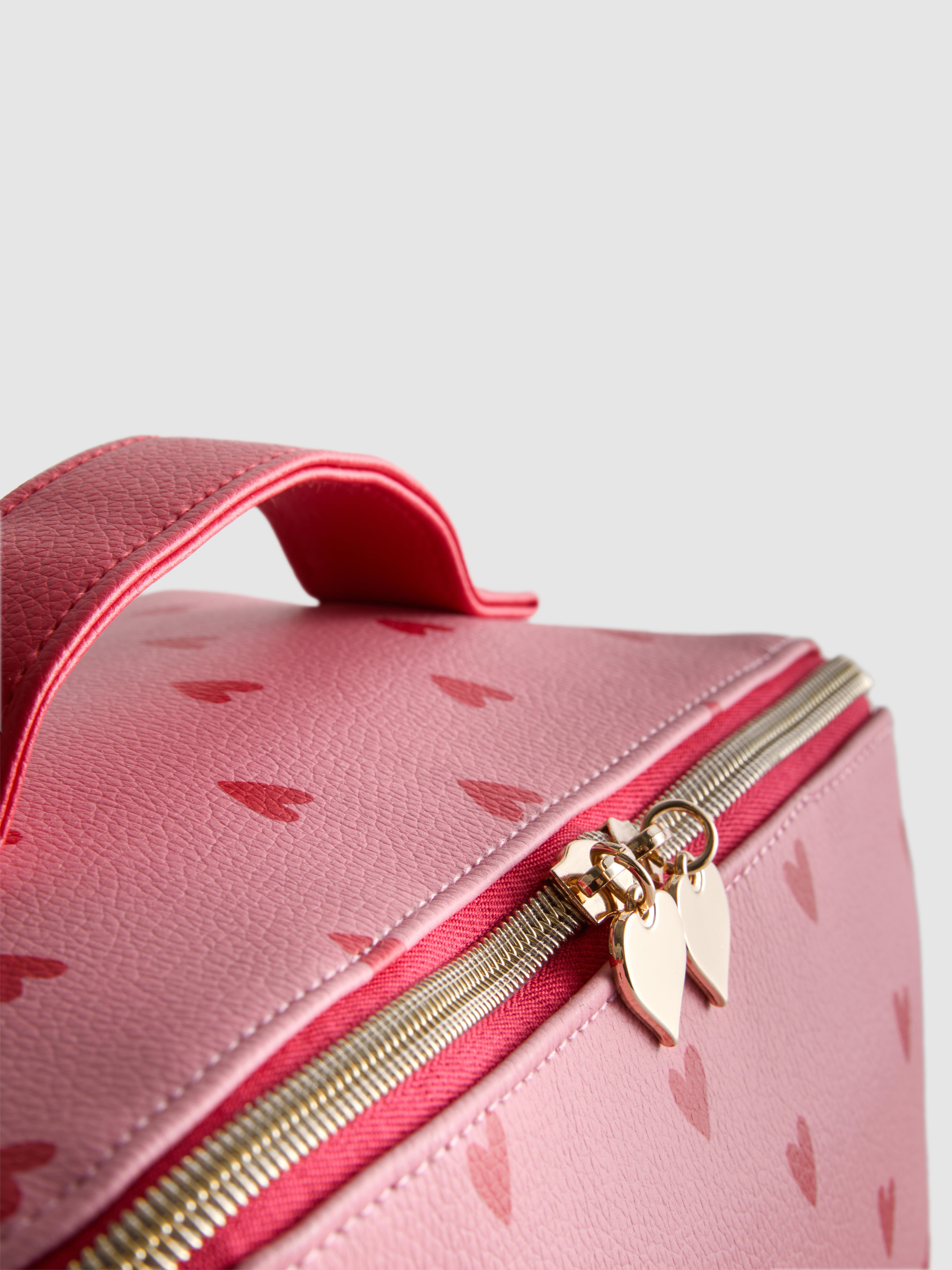 Heart Print Faux Leather Open Flat Makeup Bag