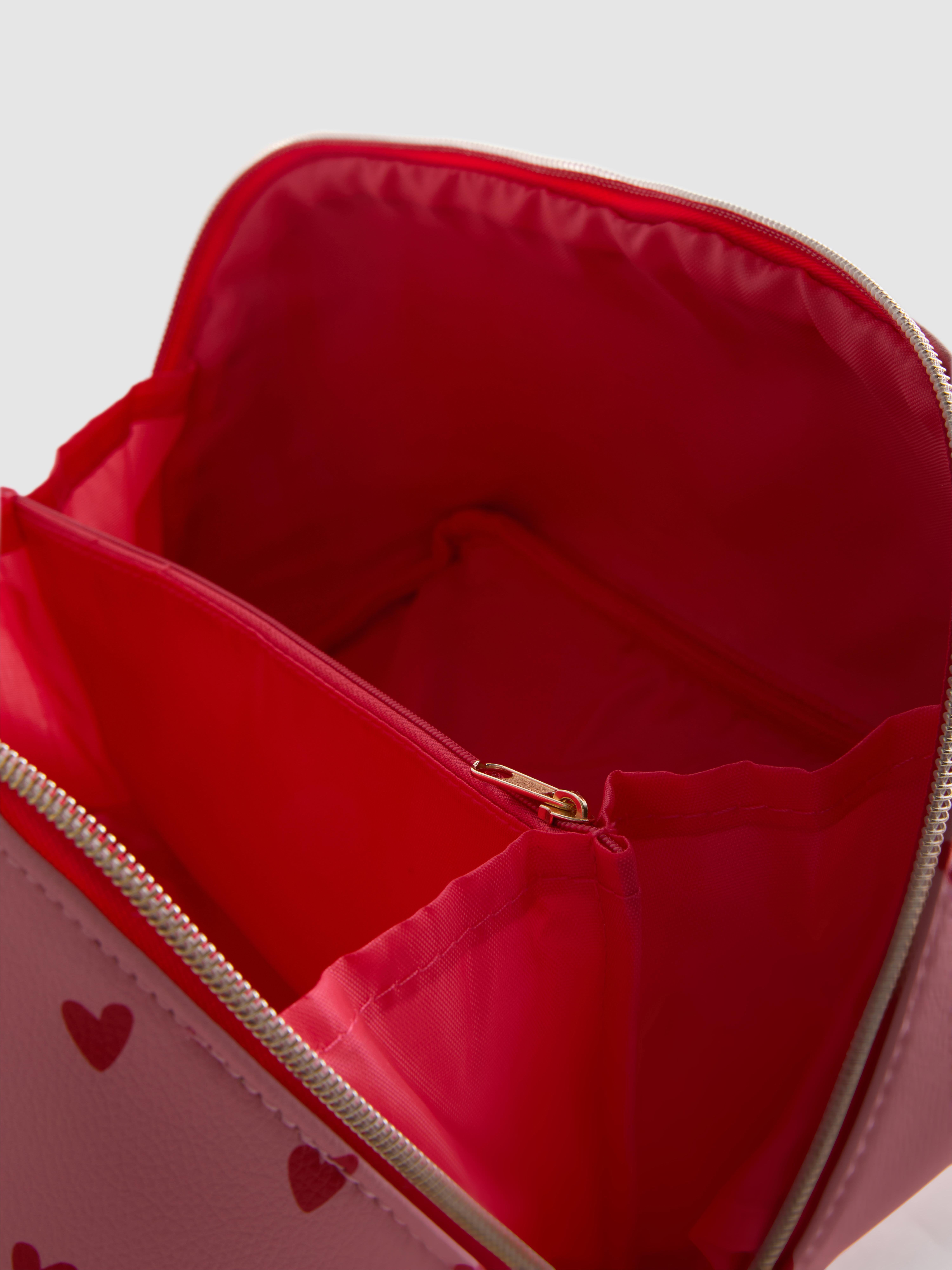 Heart Print Faux Leather Open Flat Makeup Bag