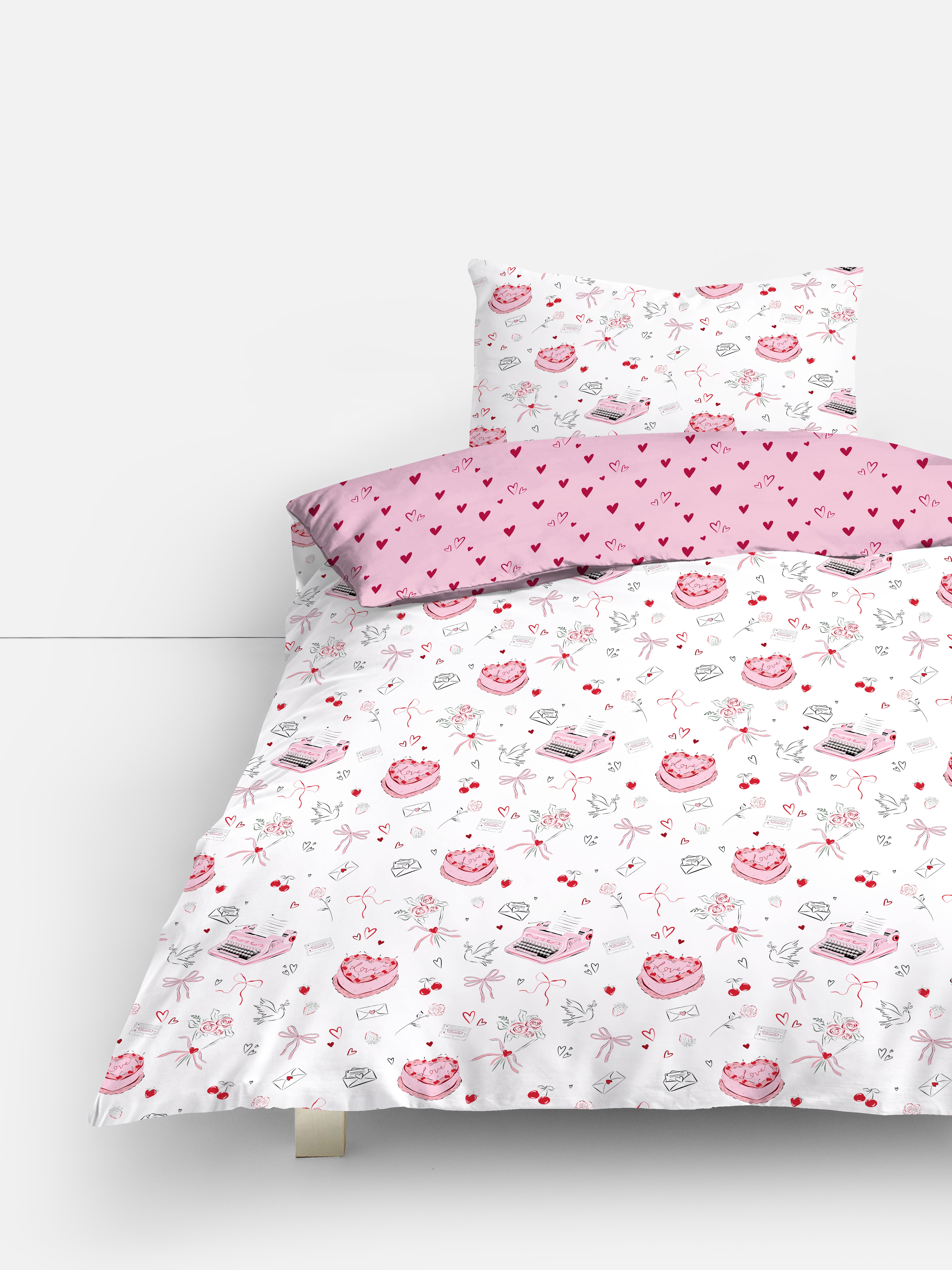 Set cu husă de pilotă pentru pat de o singură persoană de Ziua Îndrăgostiților