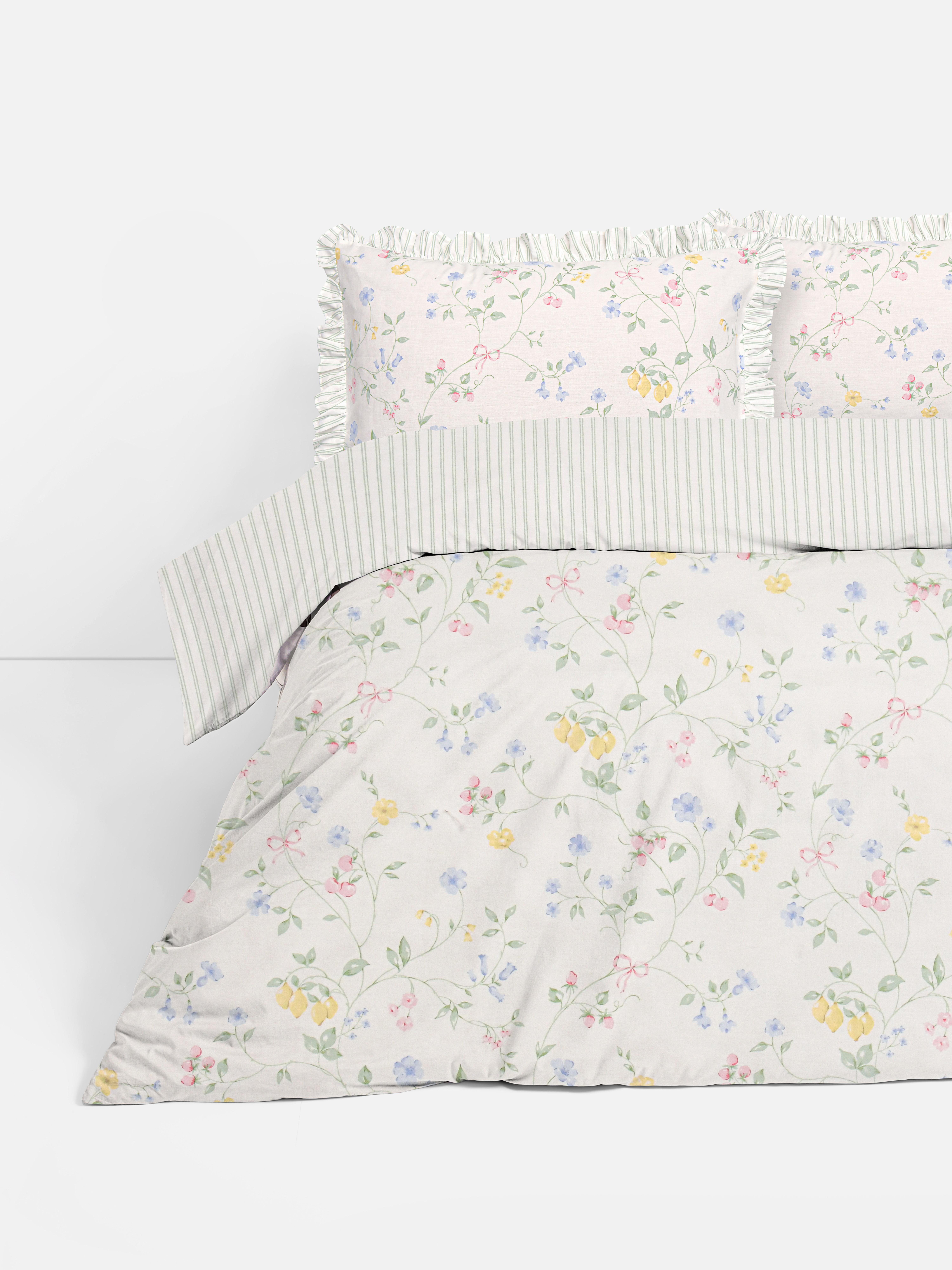 Stripe And Floral Double Duvet Cover Set