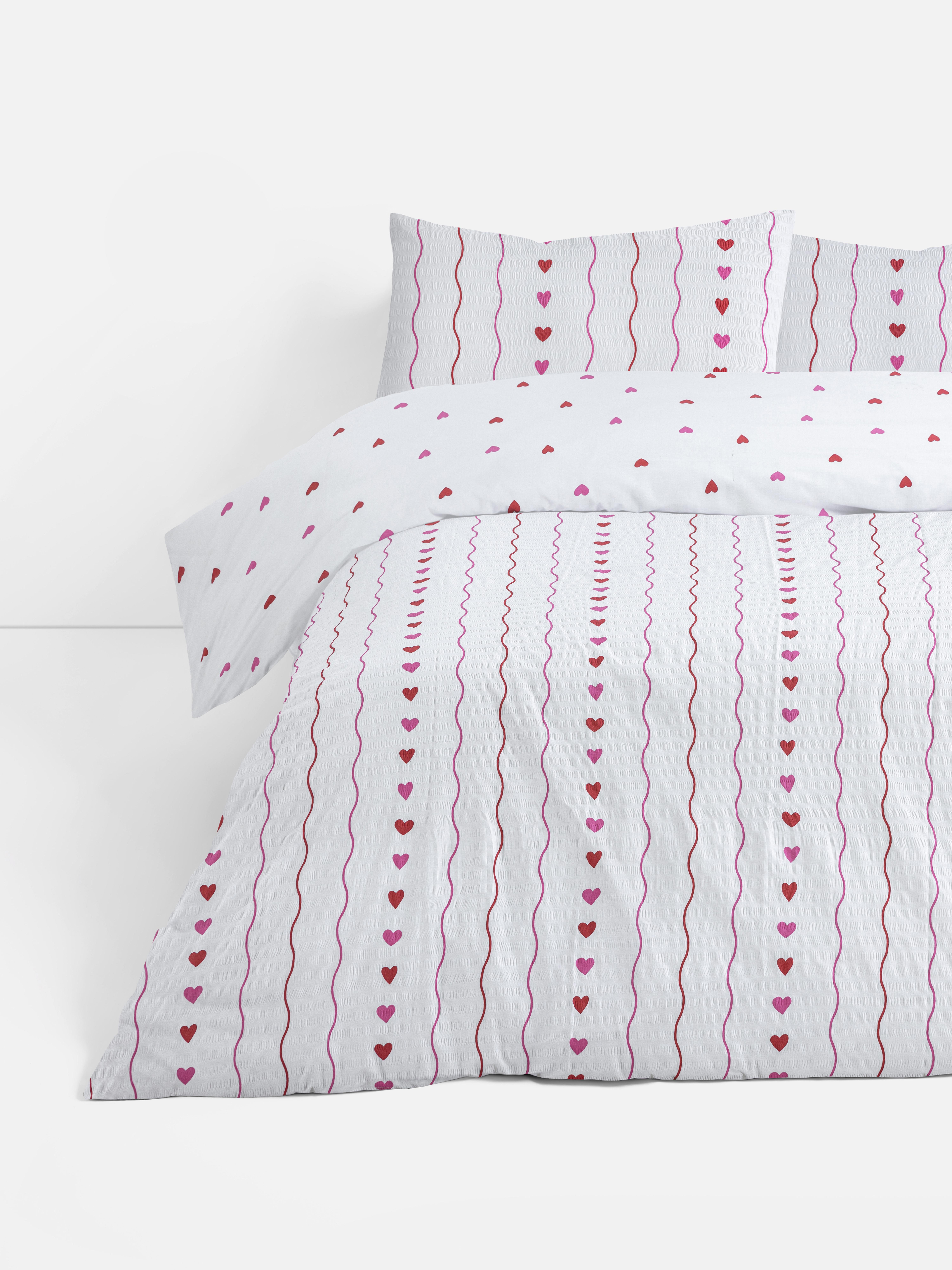 Seersucker Heart Double Duvet Cover Set