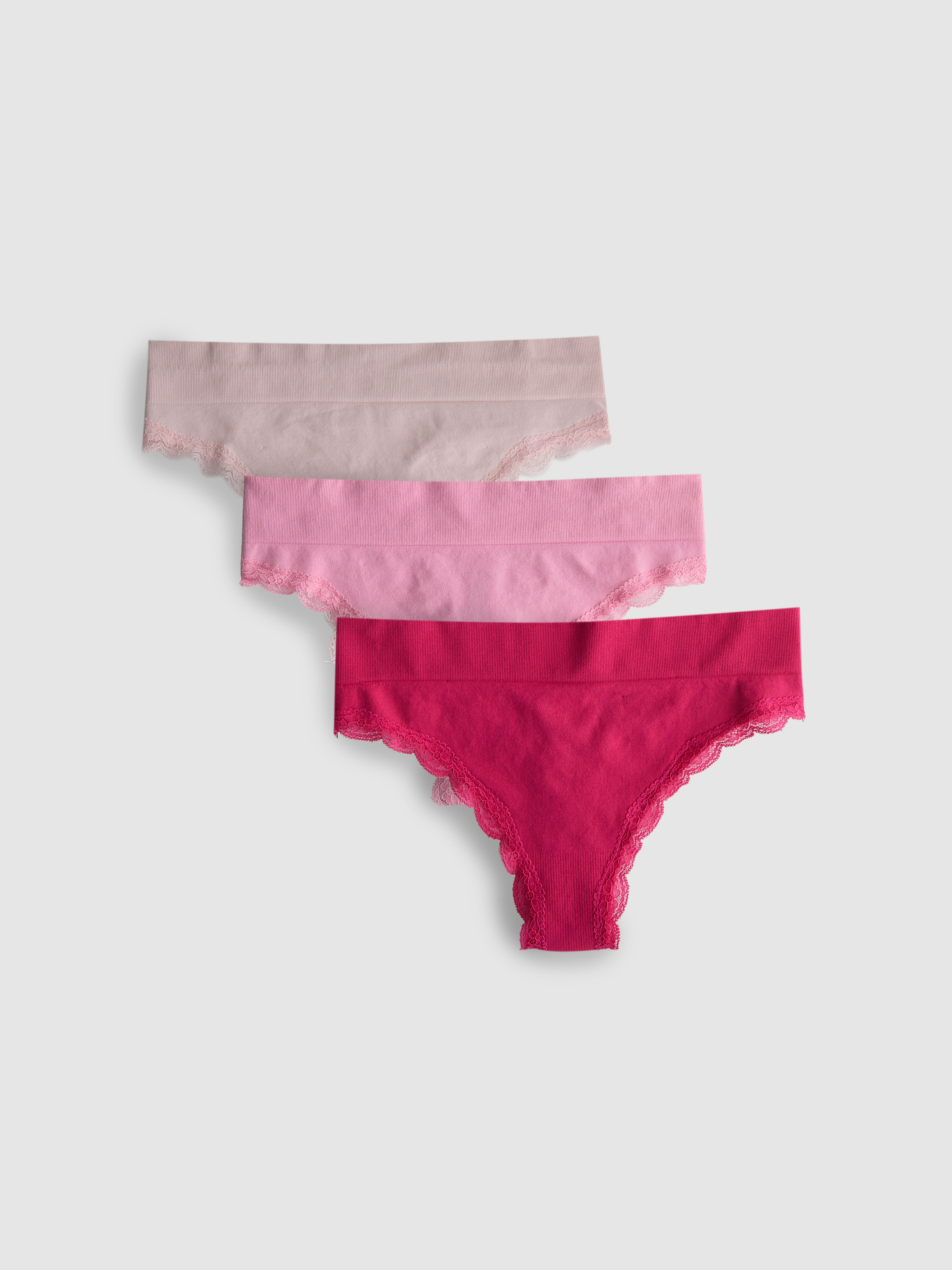 Women's Pink 3pk Seamless Lace Thongs