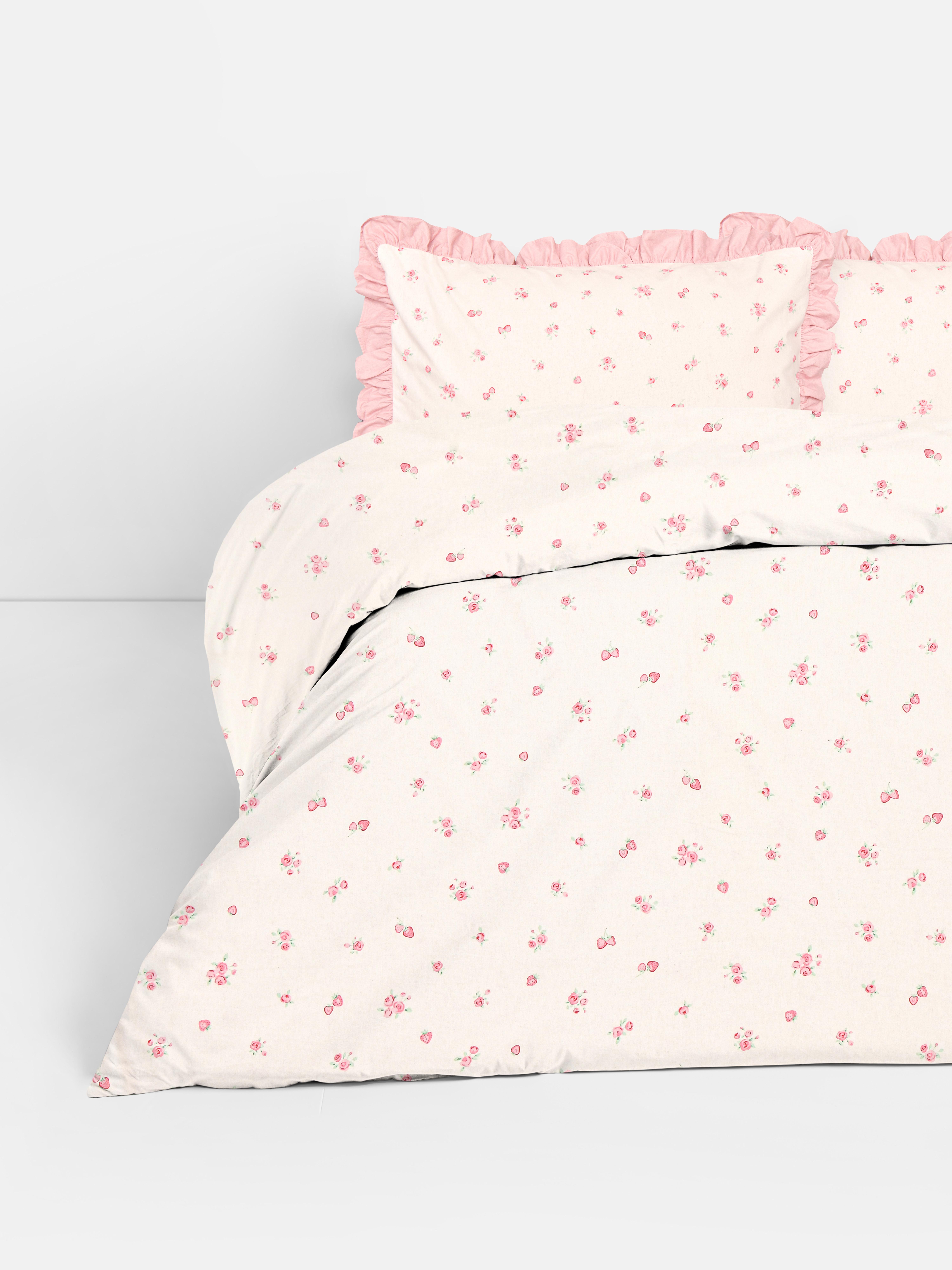 Parure de lit king size en coton brossé à motif fraise