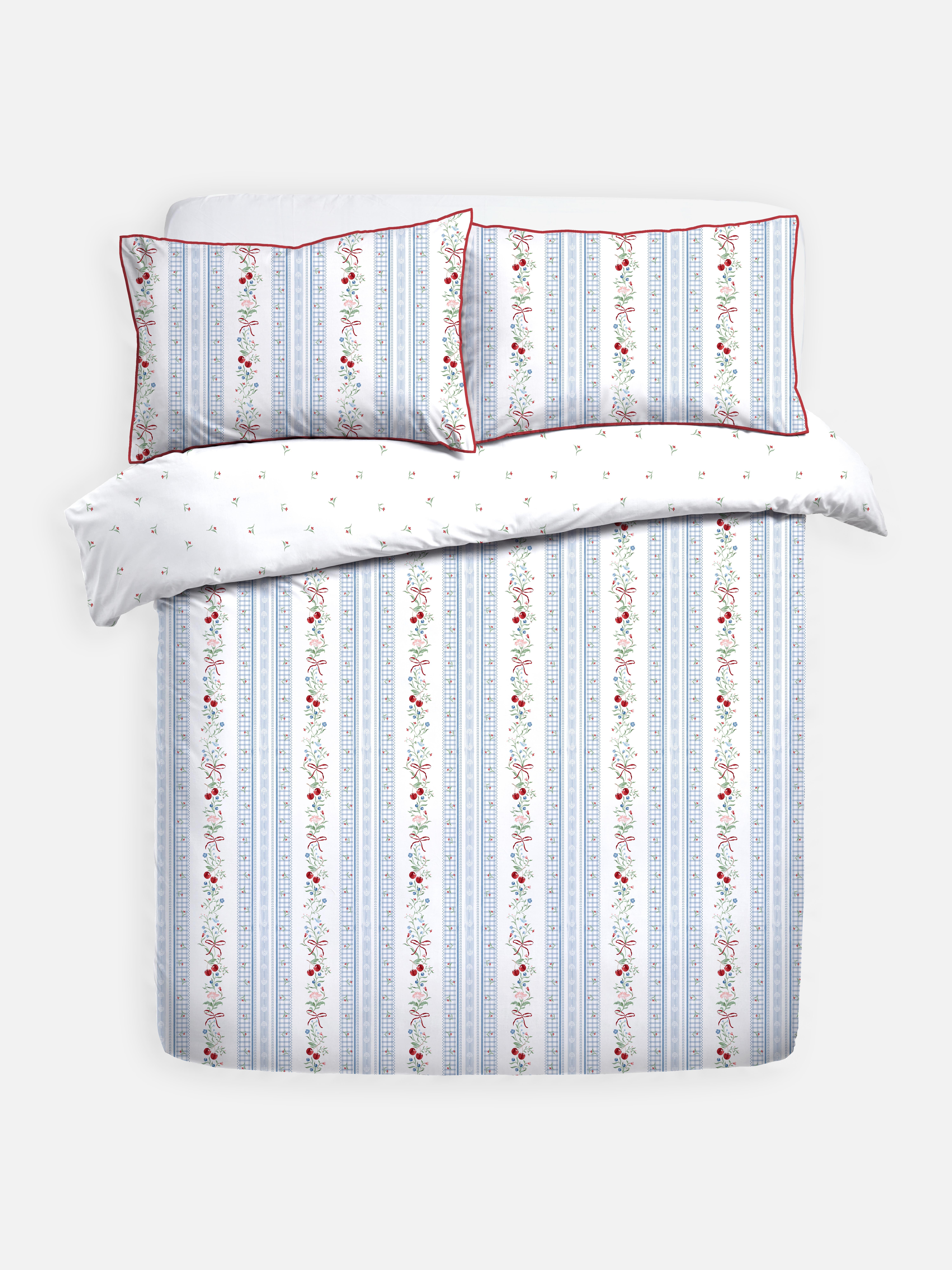 Reversible Stripe And Floral Double Duvet Cover Set
