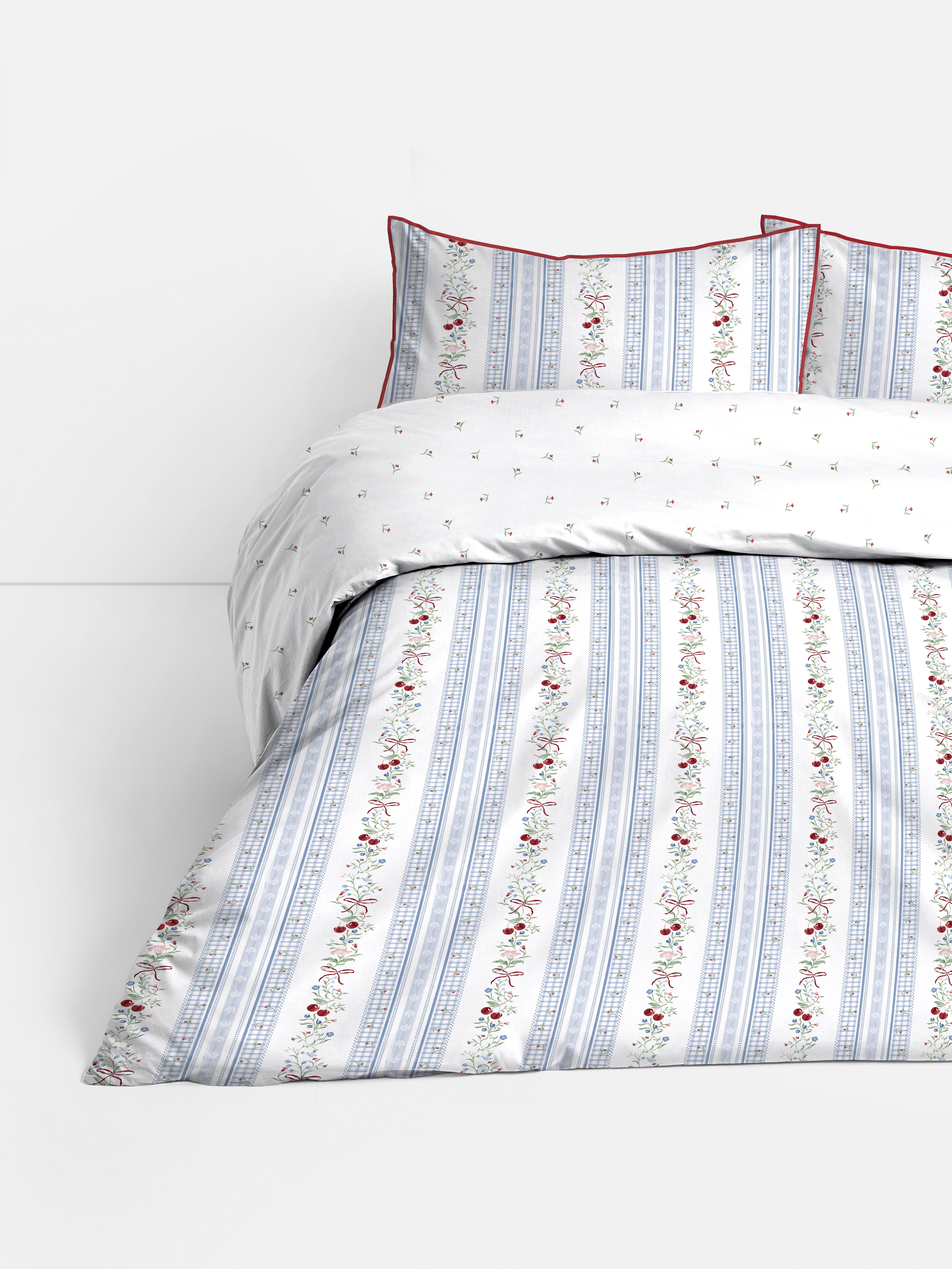 Parure de lit king size réversible rayée à fleurs