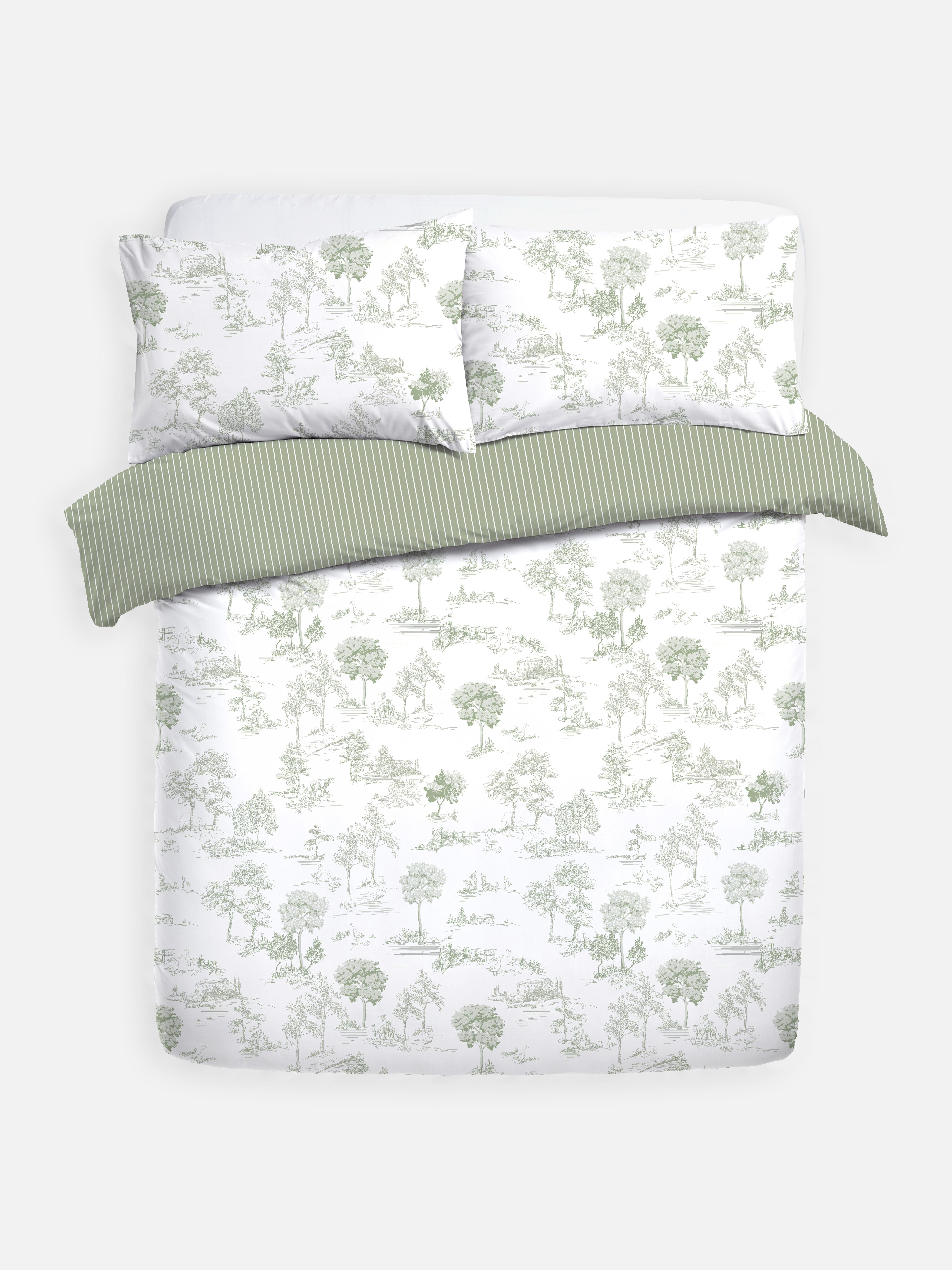 Parure de lit king size à motif toile de Jouy