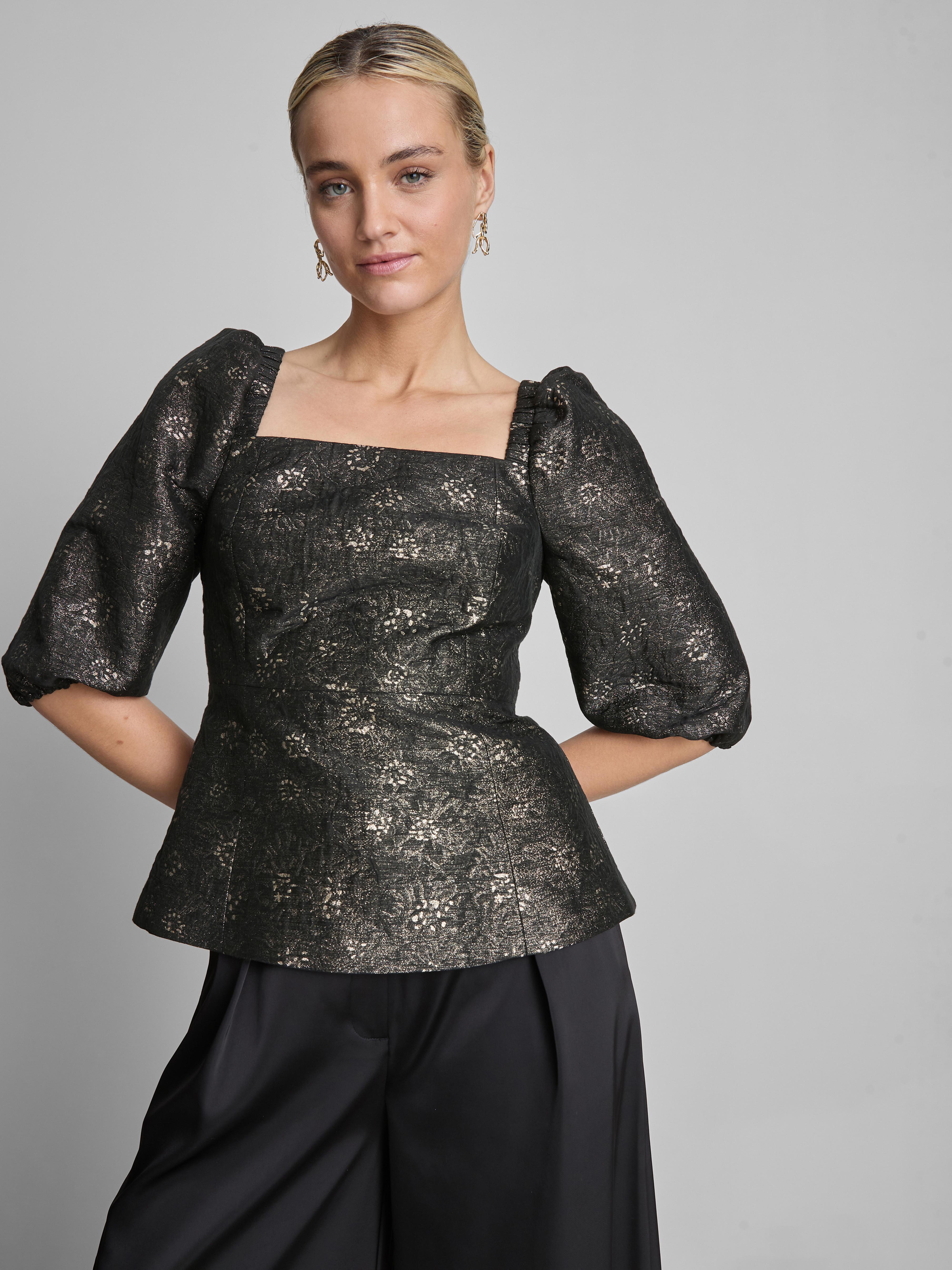The Edit Jacquard Puff Sleeve Top