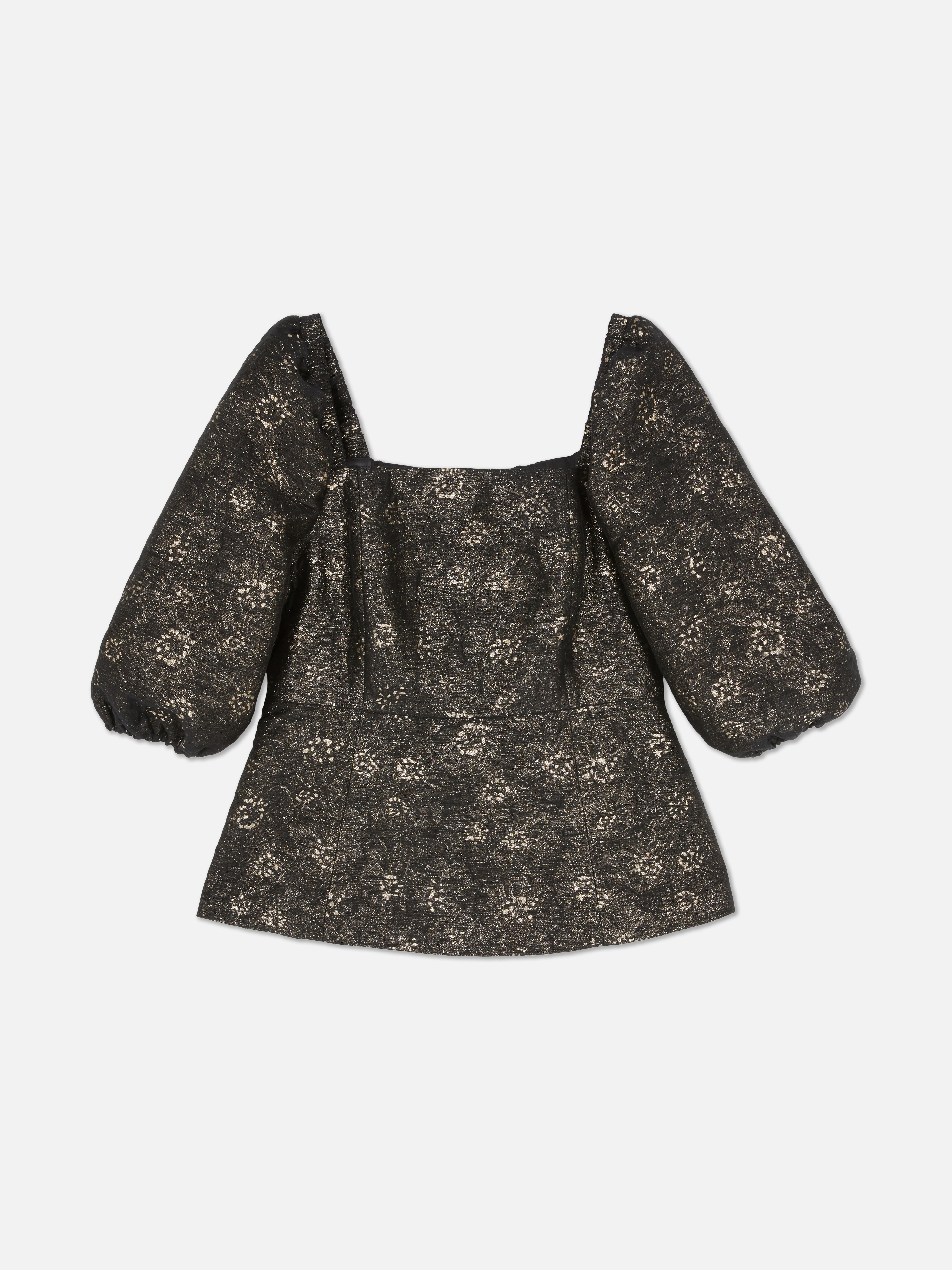 The Edit Jacquard Puff Sleeve Top