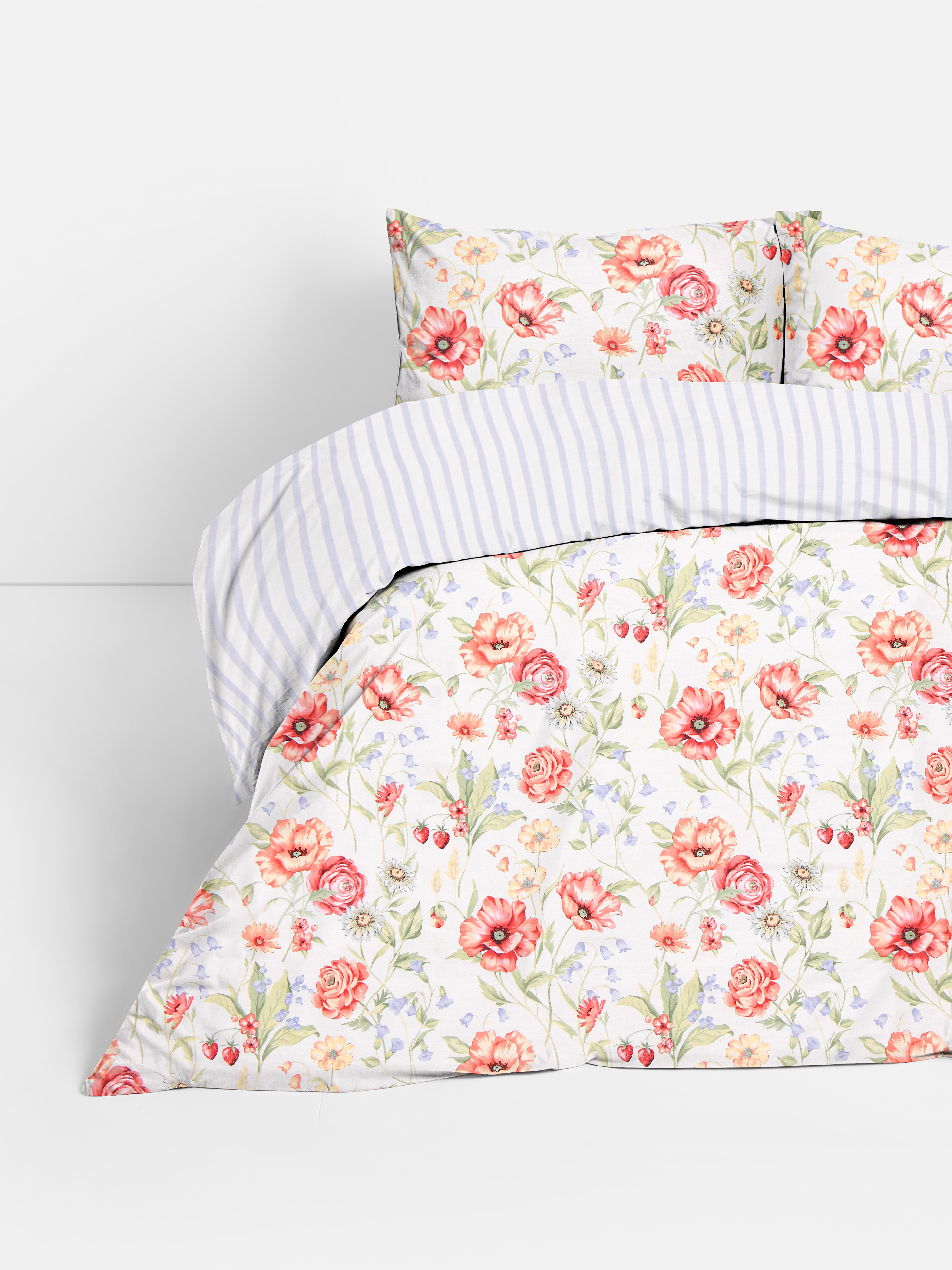 Set de funda nórdica superking a rayas con flores