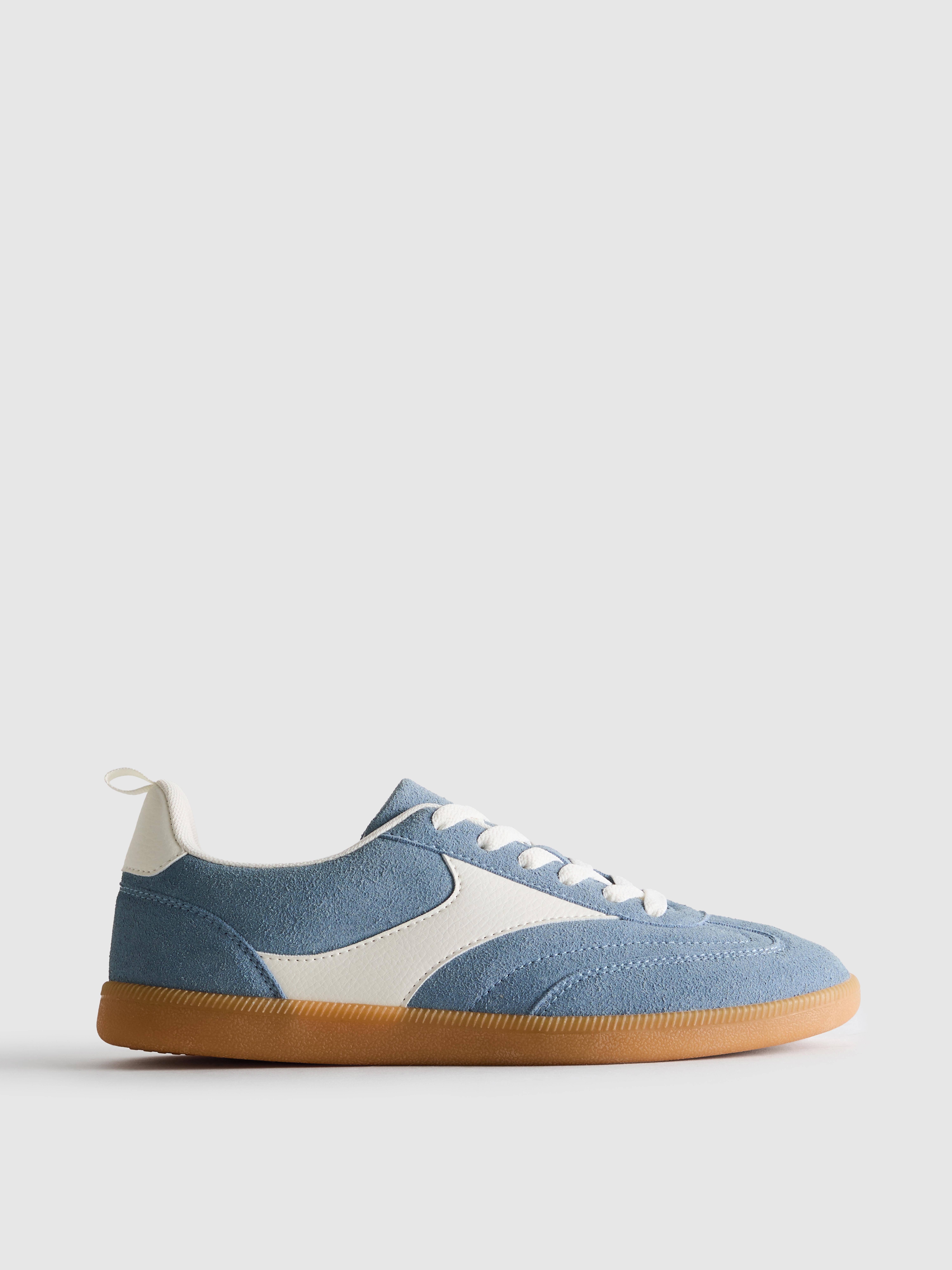 Women's Blue Faux Suede Gum Sole Low Top Sneakers