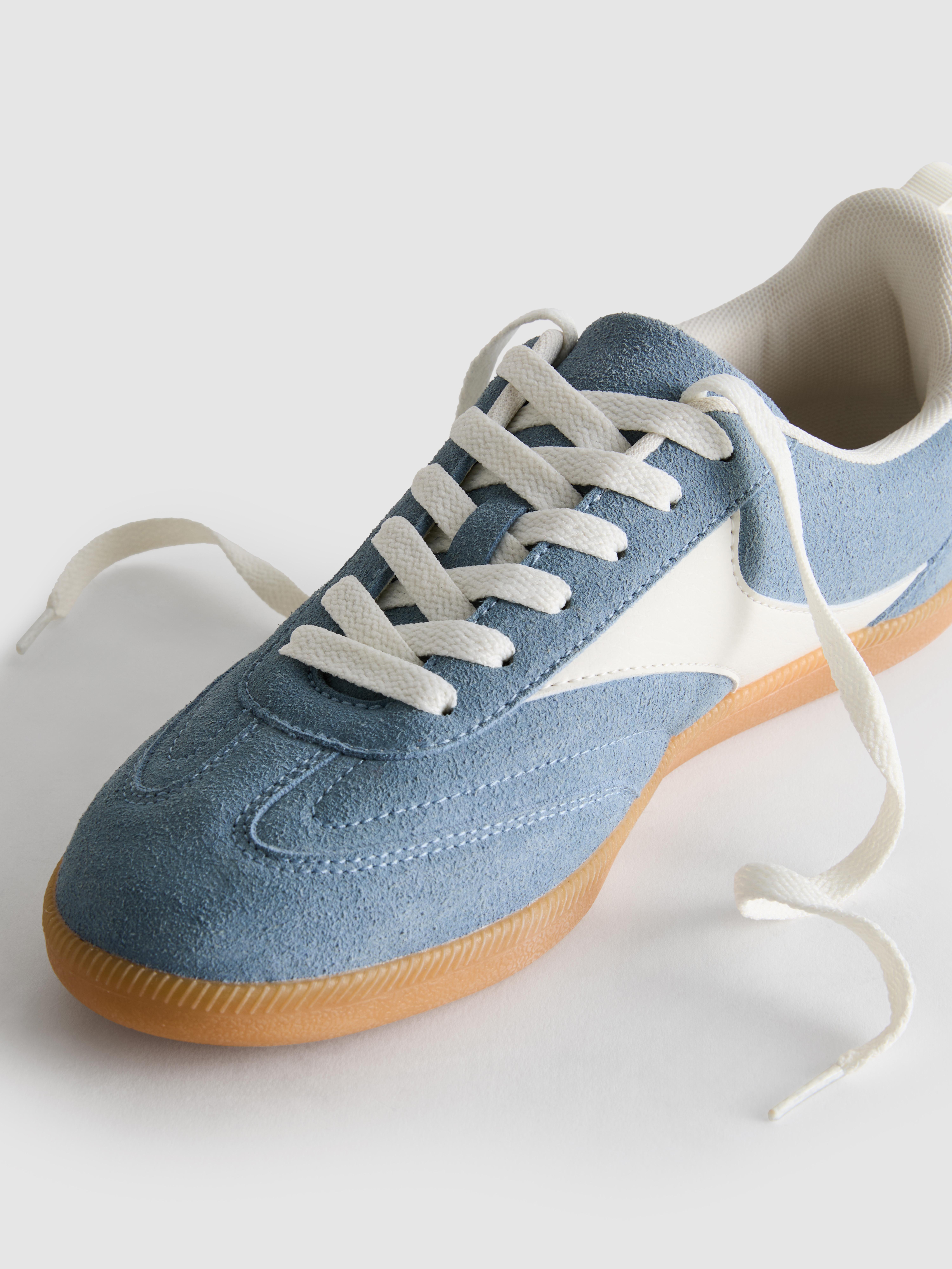 Women's Blue Faux Suede Gum Sole Low Top Sneakers