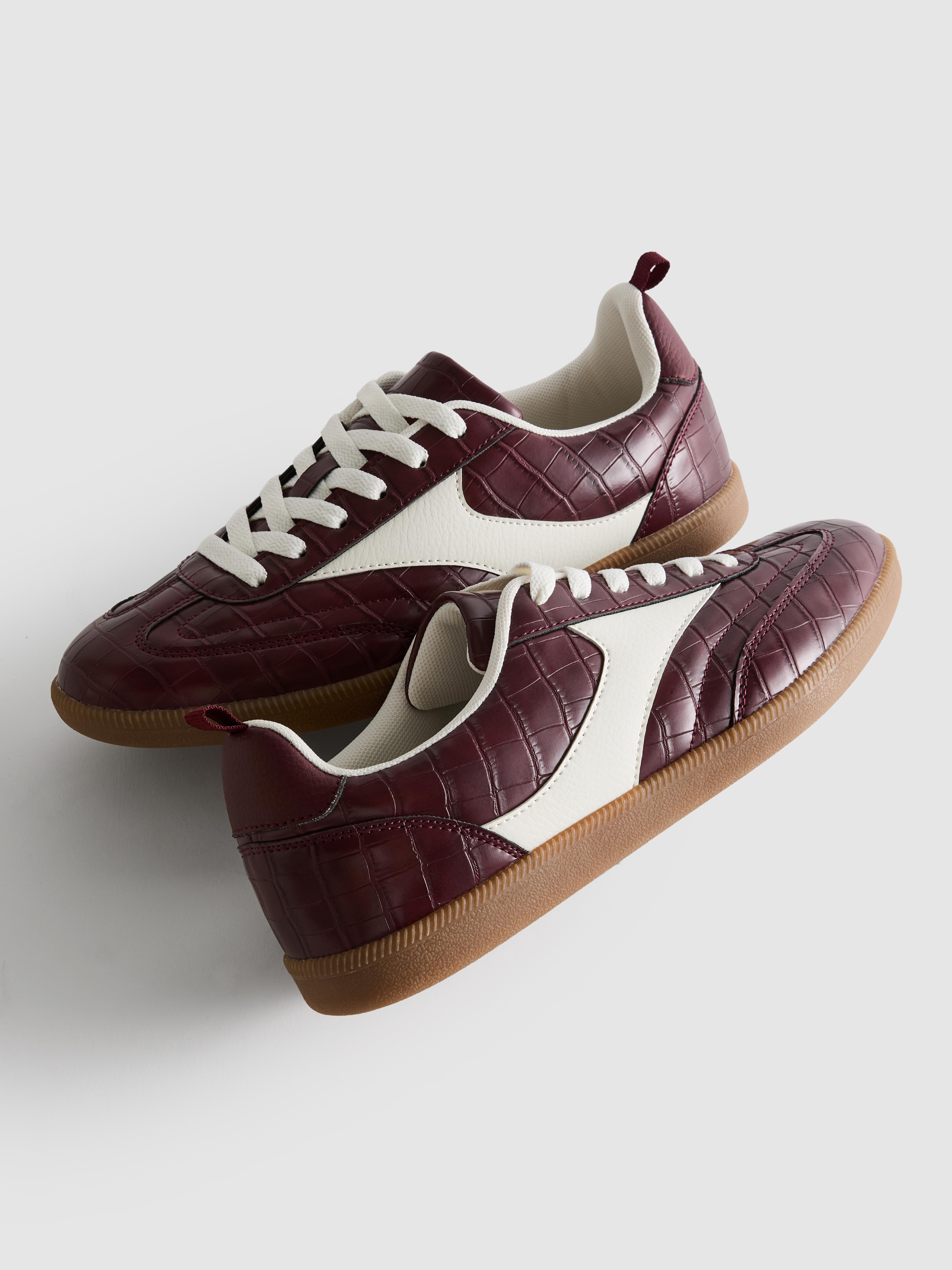 Women's Burgundy Faux Croc Gum Sole Low Top Sneakers