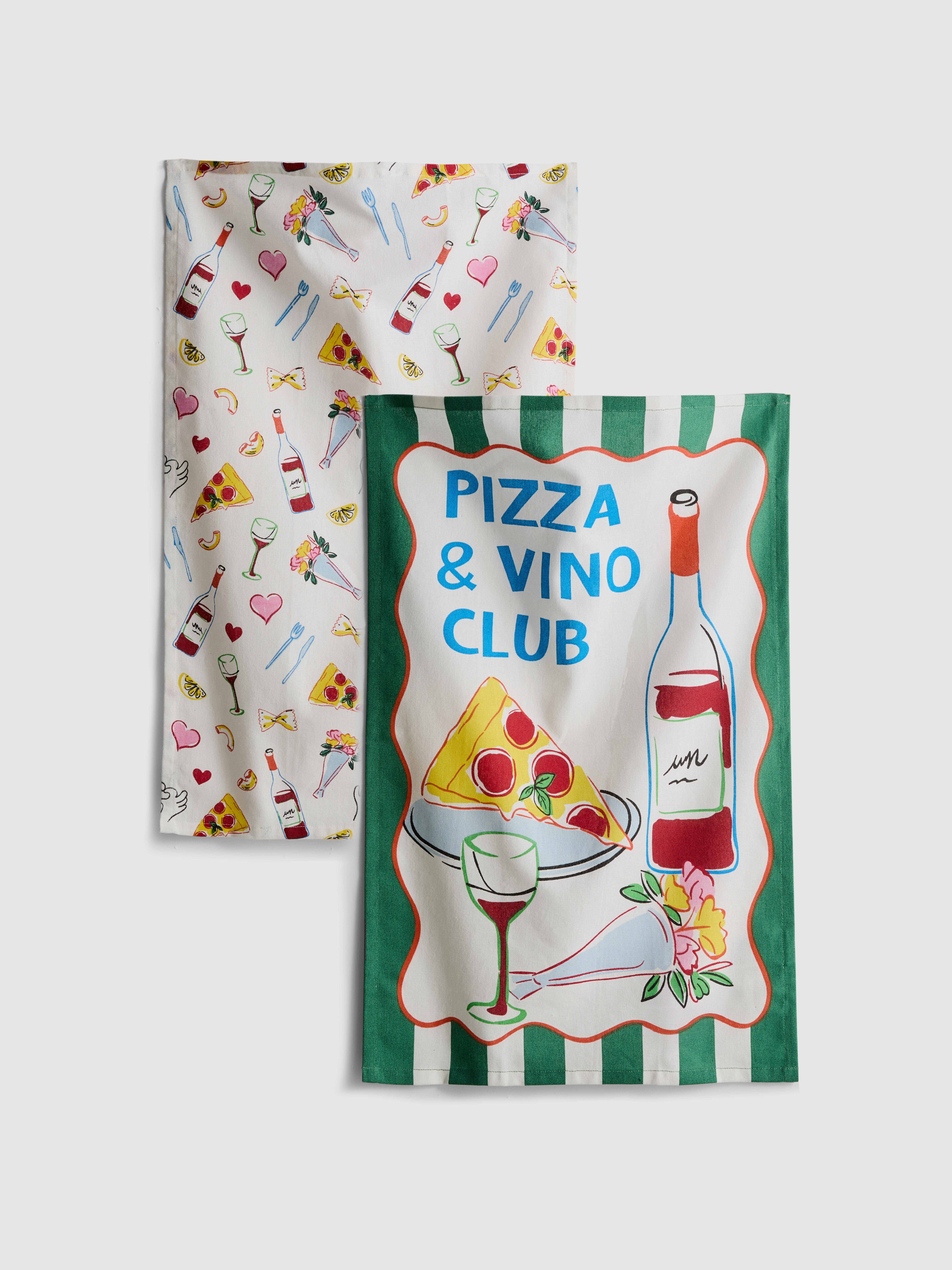 Lot de 2 torchons décoratifs à motif pizza Vert
