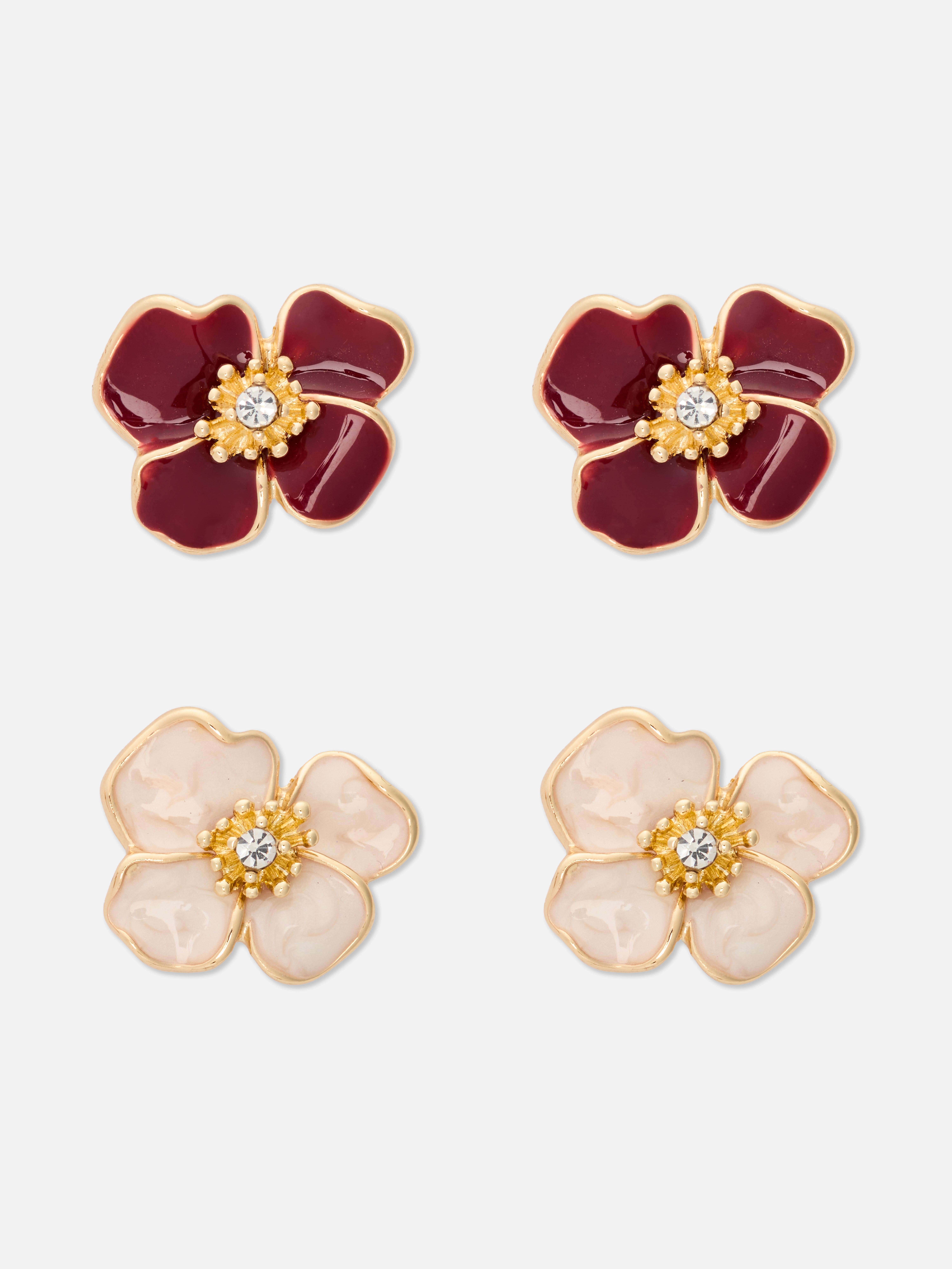 2pk Enamel Floral Earrings