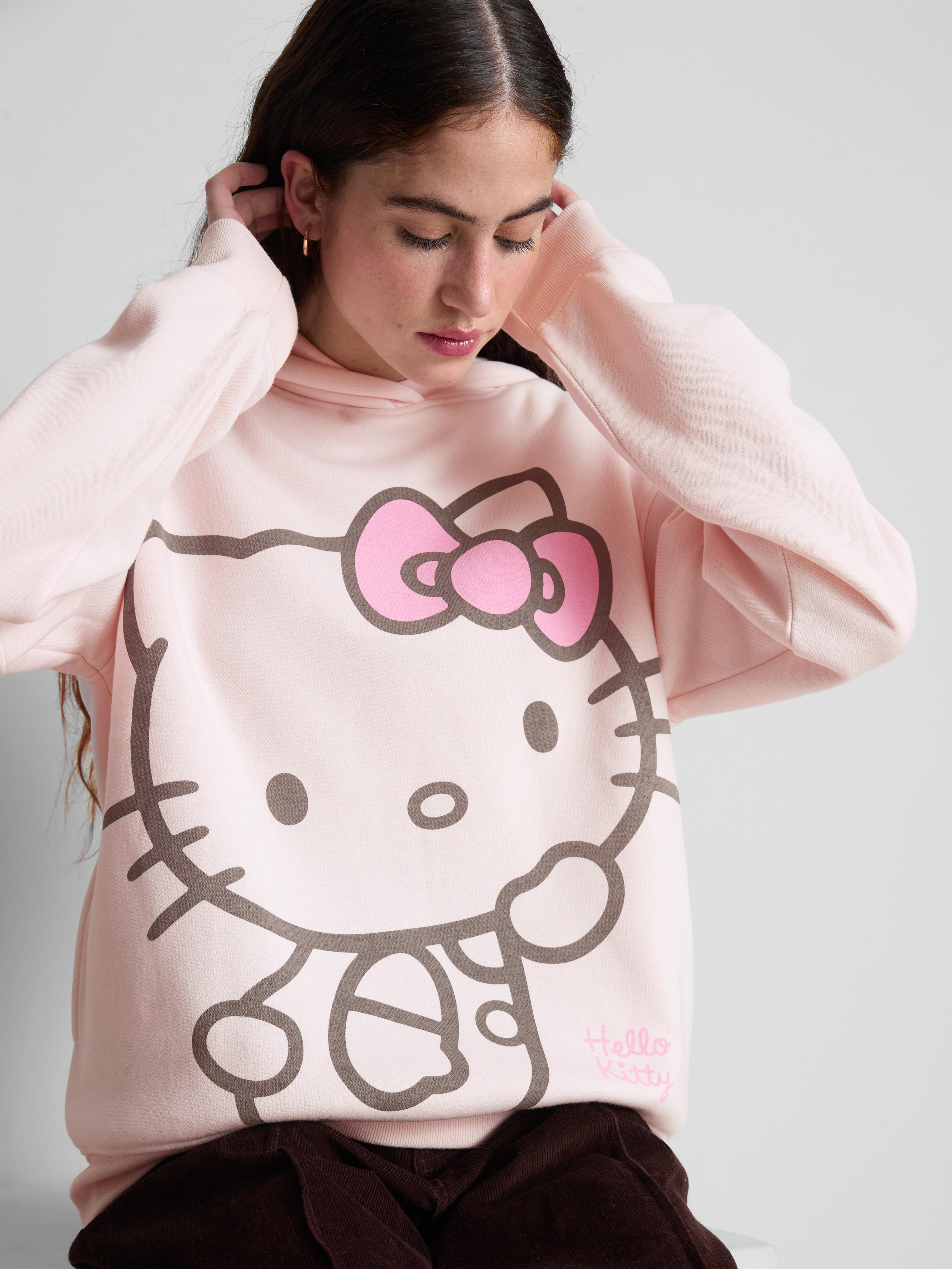 Women's Pink Hello Kitty Cotton-Blend Graphic Hoodie