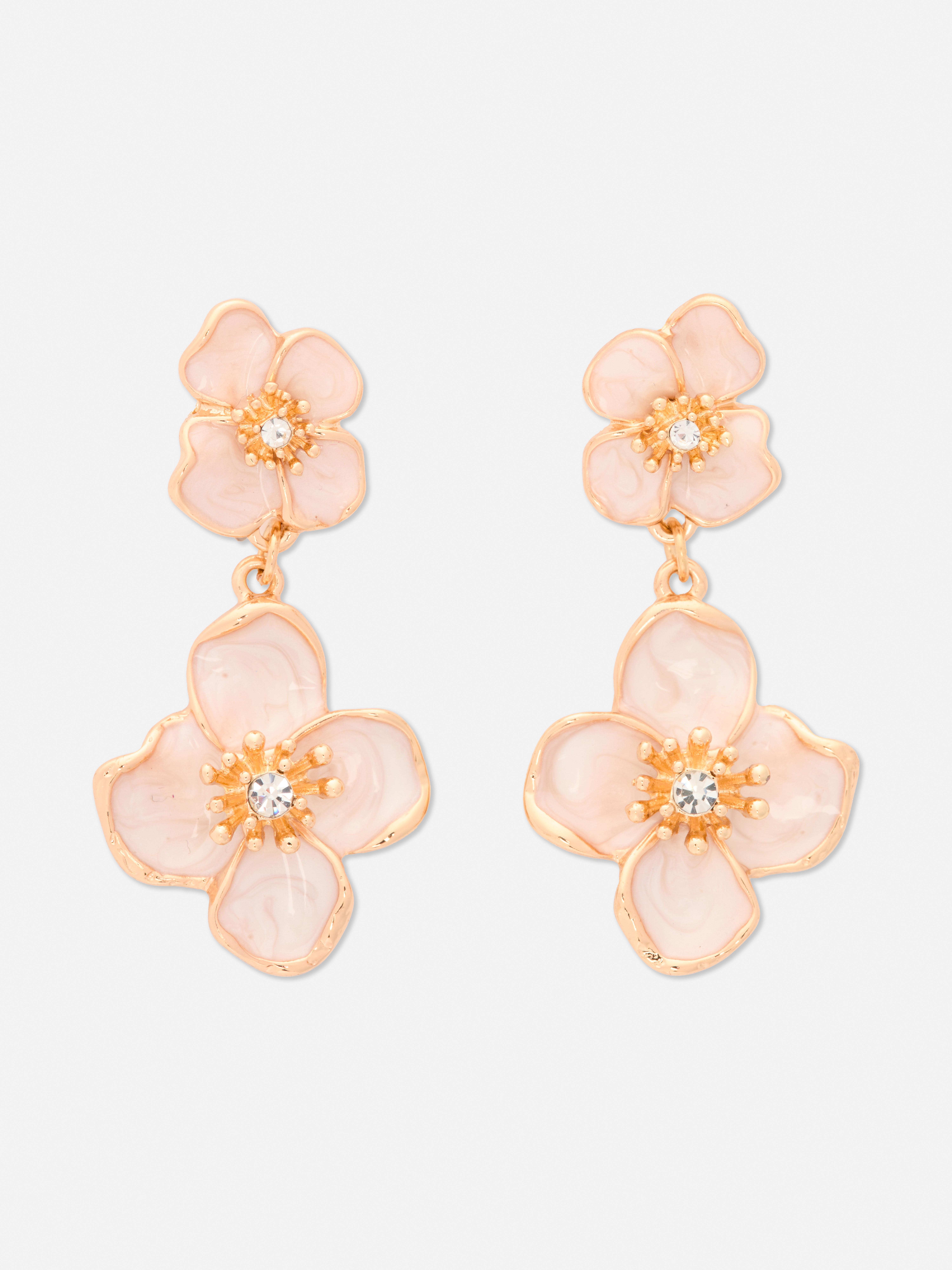Enamel Floral Drop Earrings