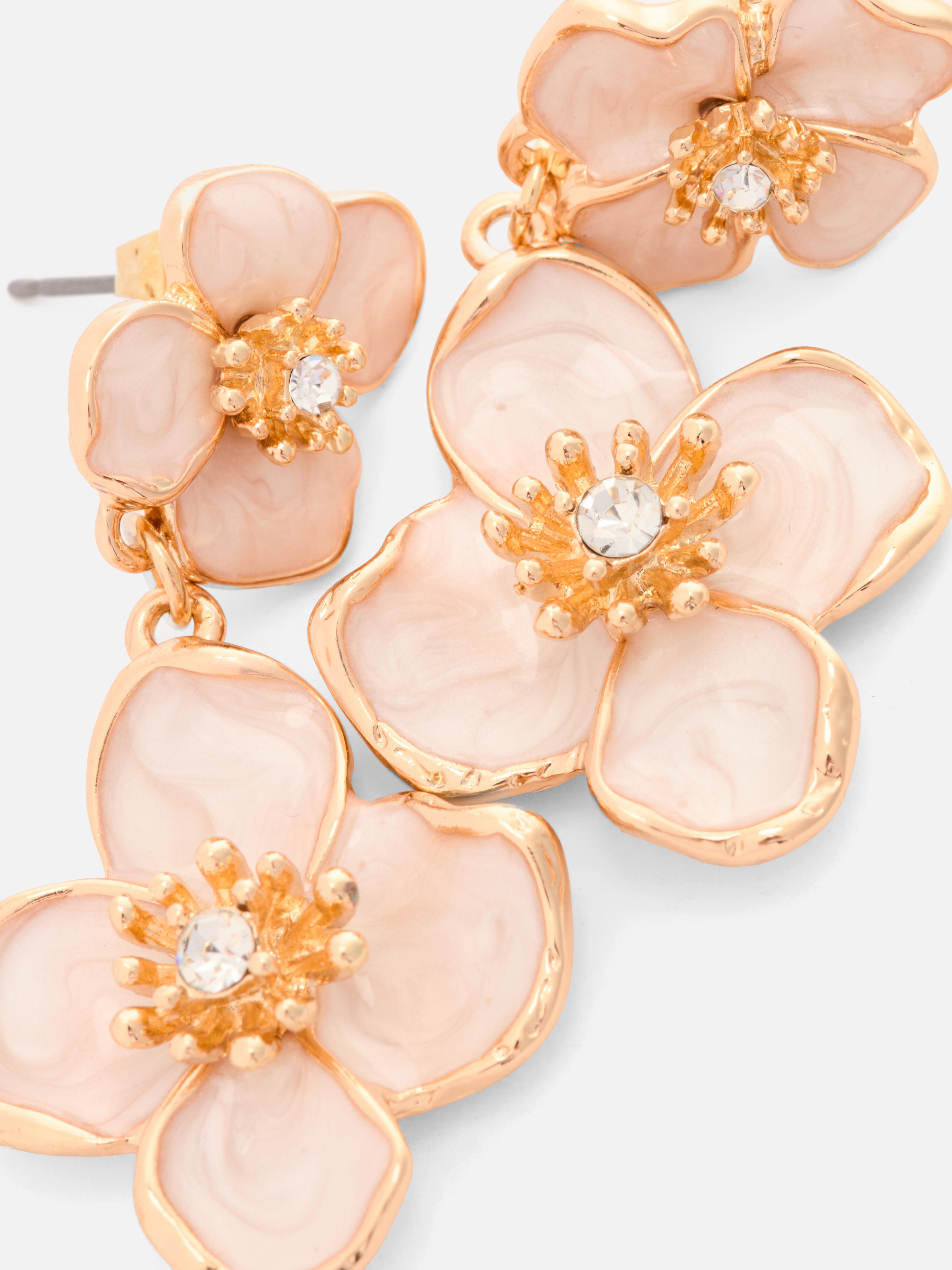 Enamel Floral Drop Earrings