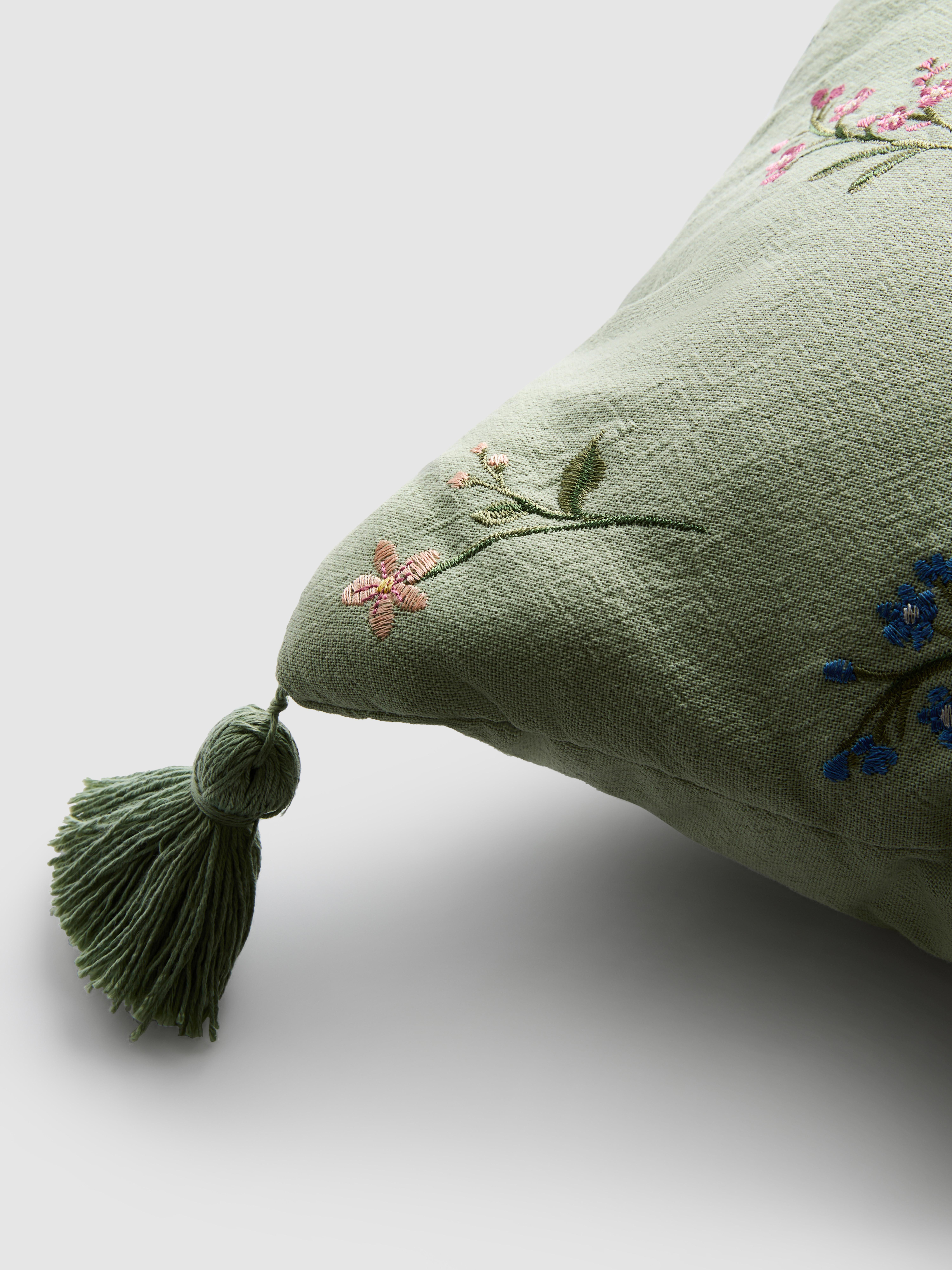 Embroidered Floral Square Cushion