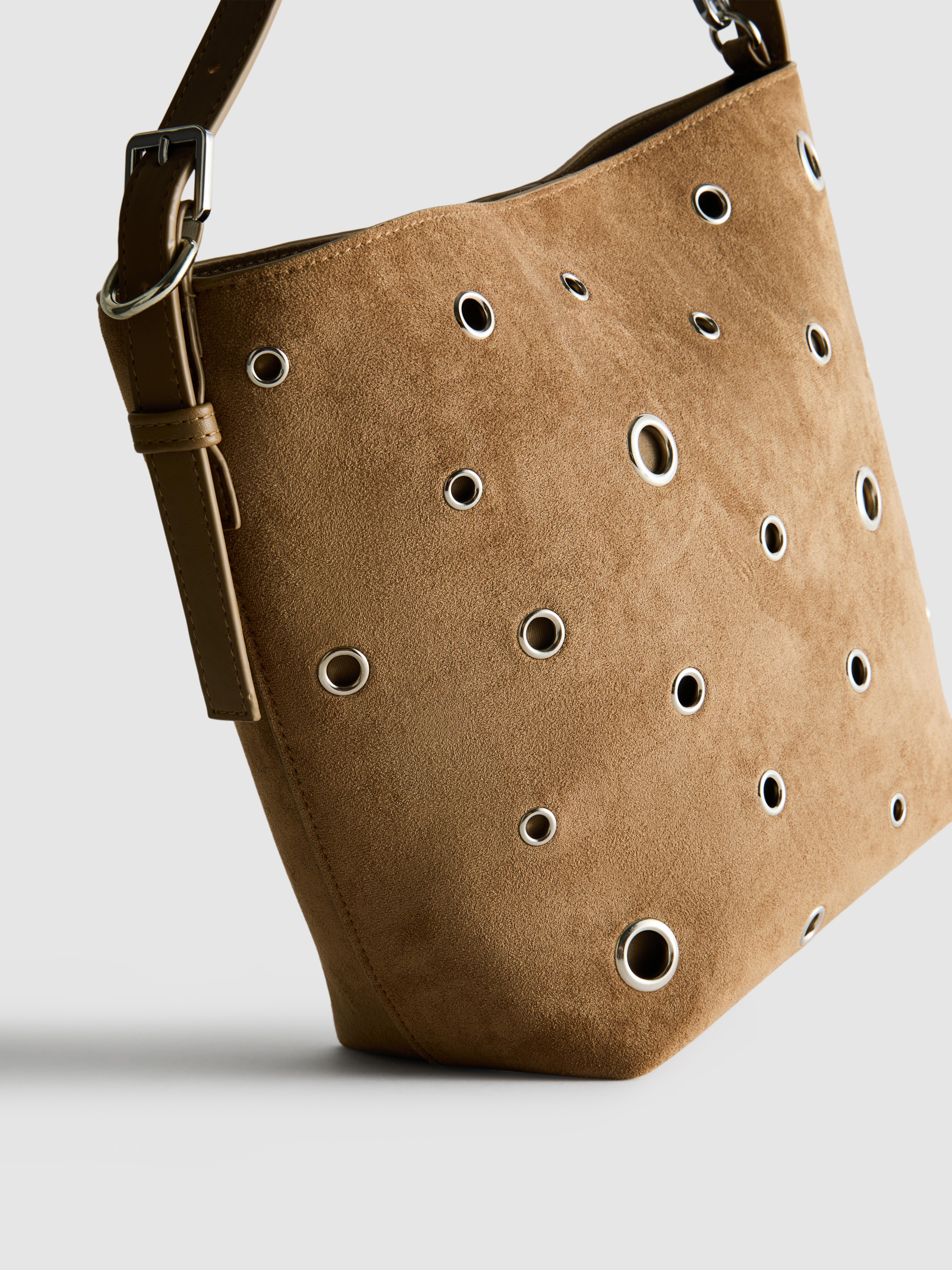 Faux Suede Eyelet Bucket Bag