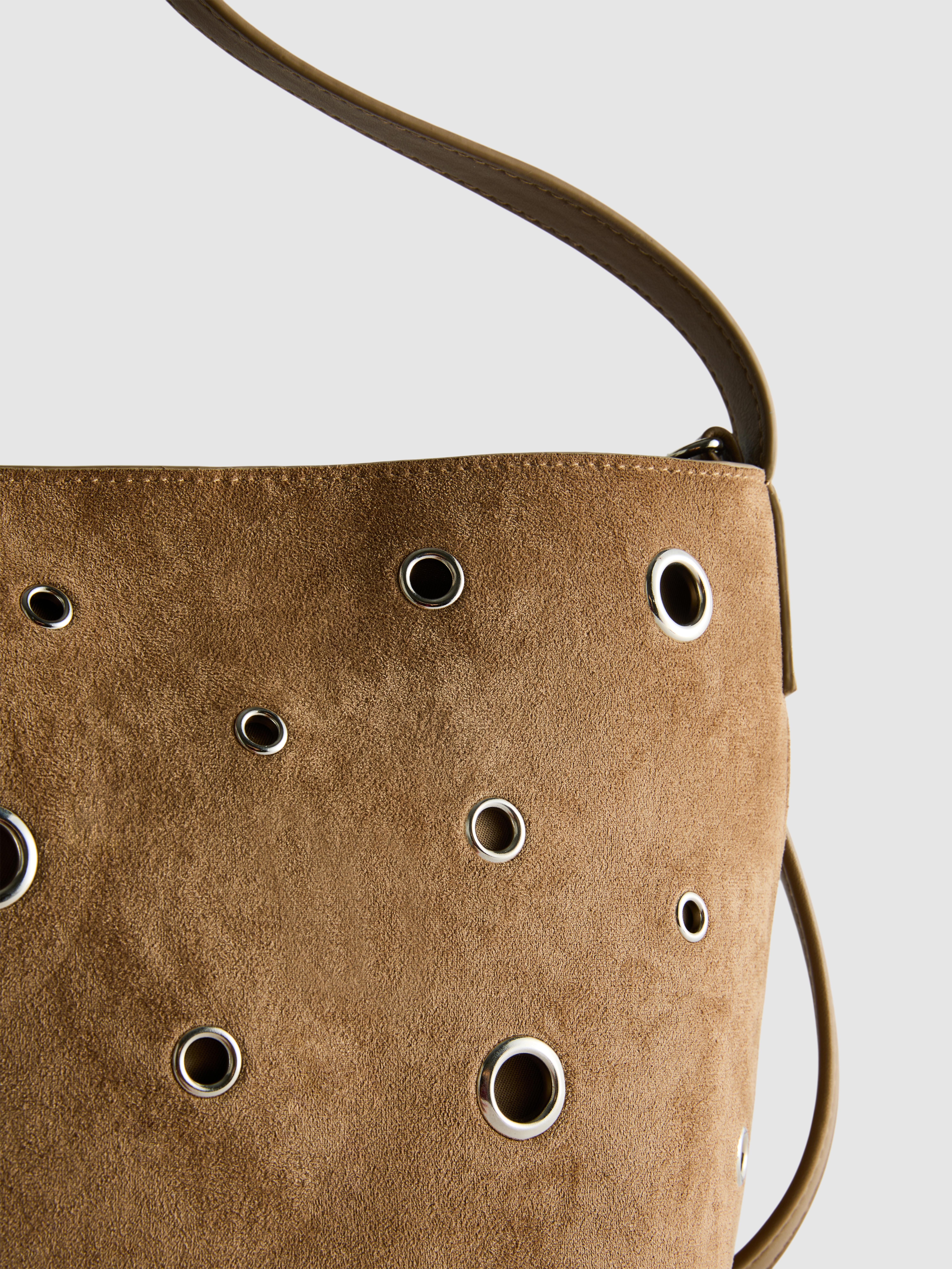Faux Suede Eyelet Bucket Bag