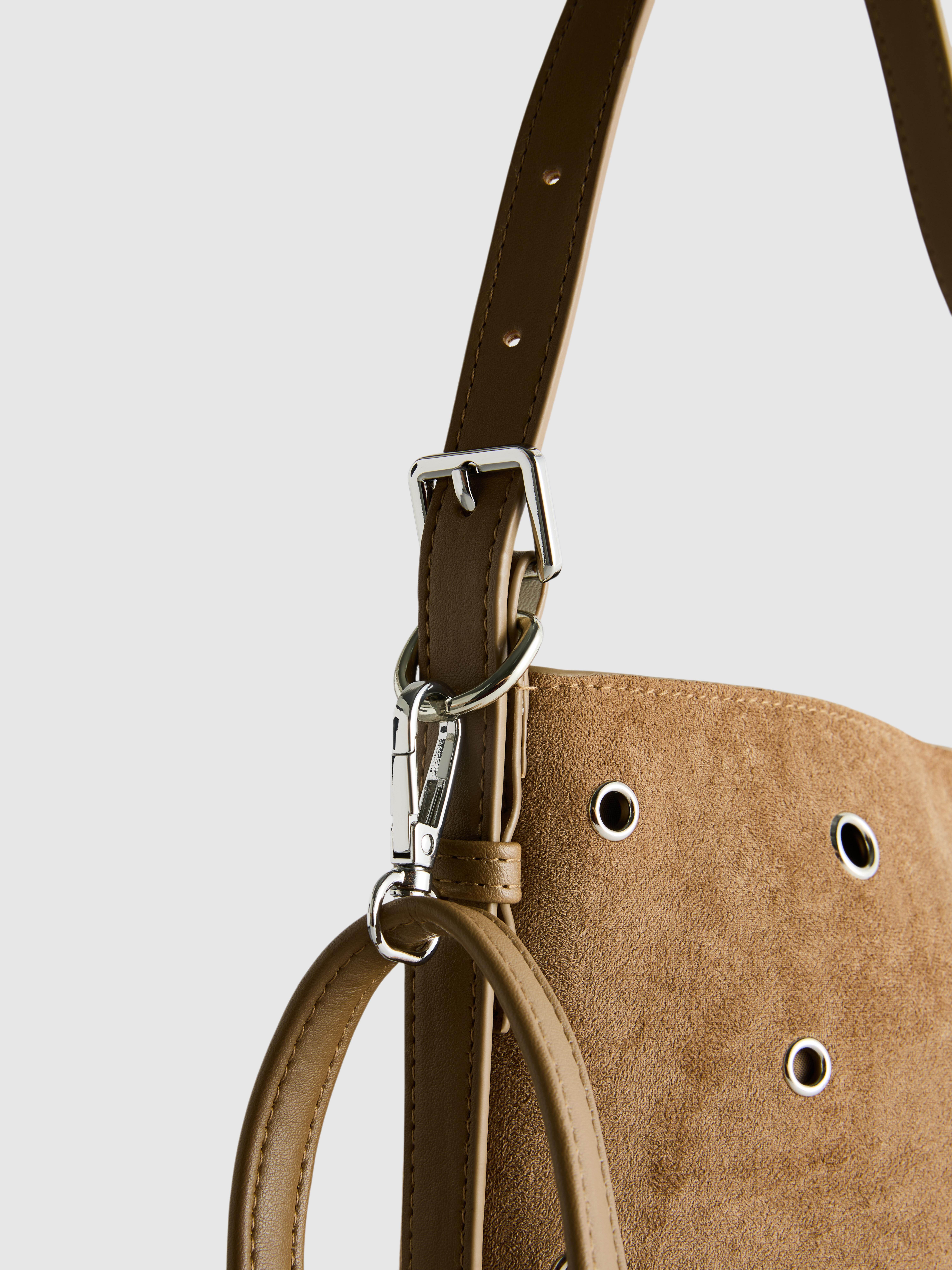 Faux Suede Eyelet Bucket Bag