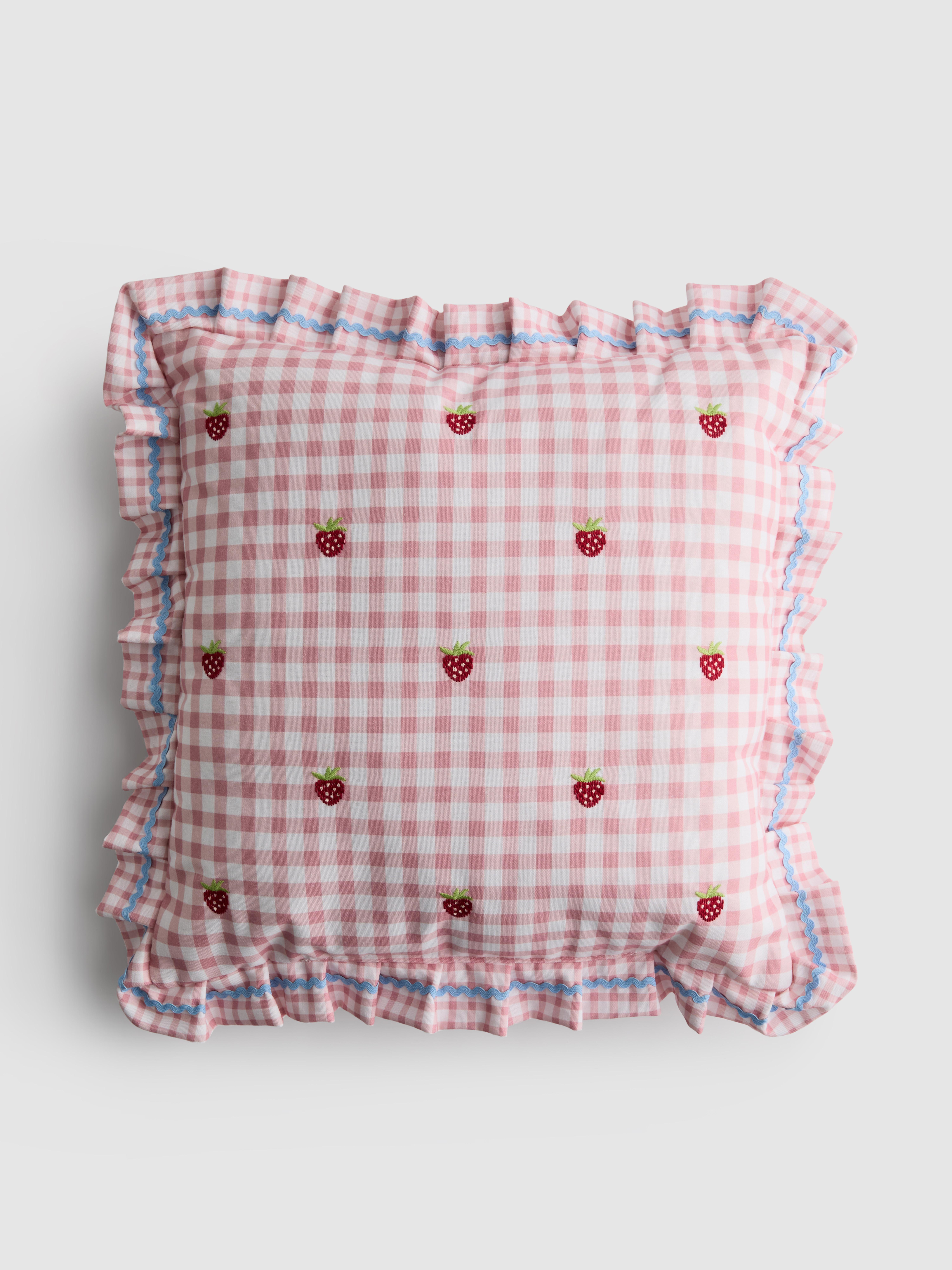 Embroidered Strawberry Scatter Cushion
