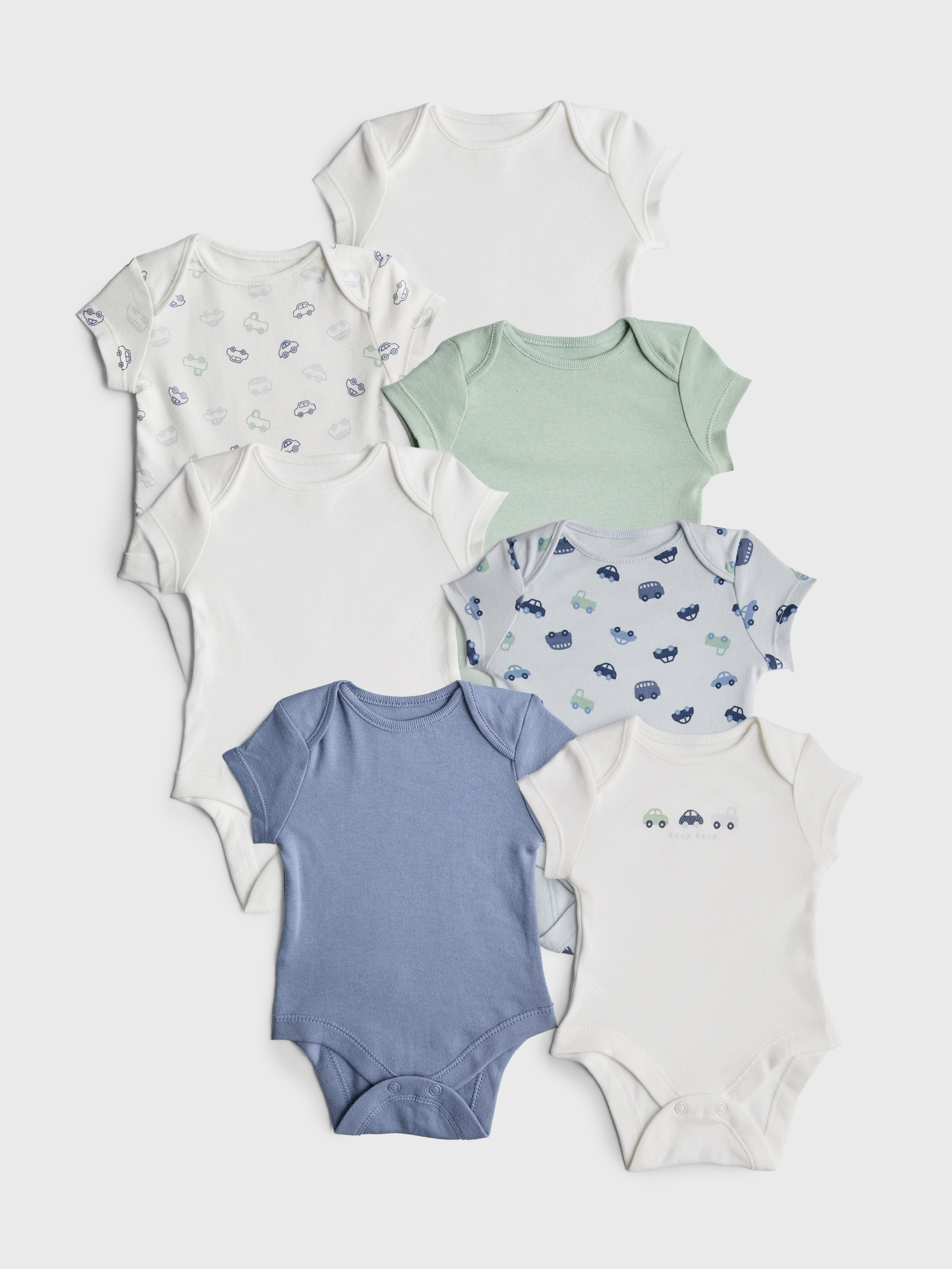 0-36mths | 7pk Car Graphic Short Sleeve Bodysuits