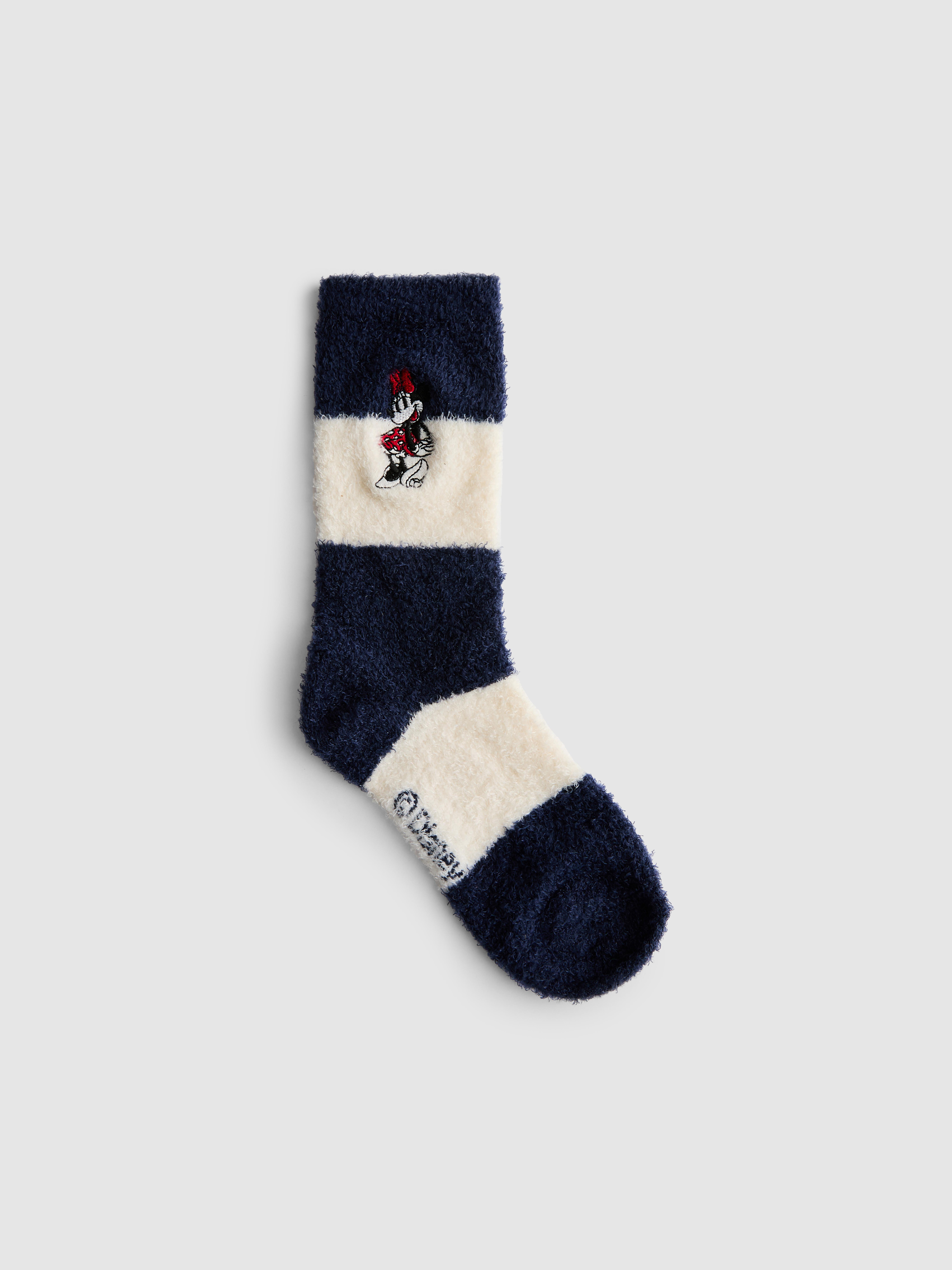 Women's Navy 1pk Minnie Mouse Striped Cozy Crew Socks