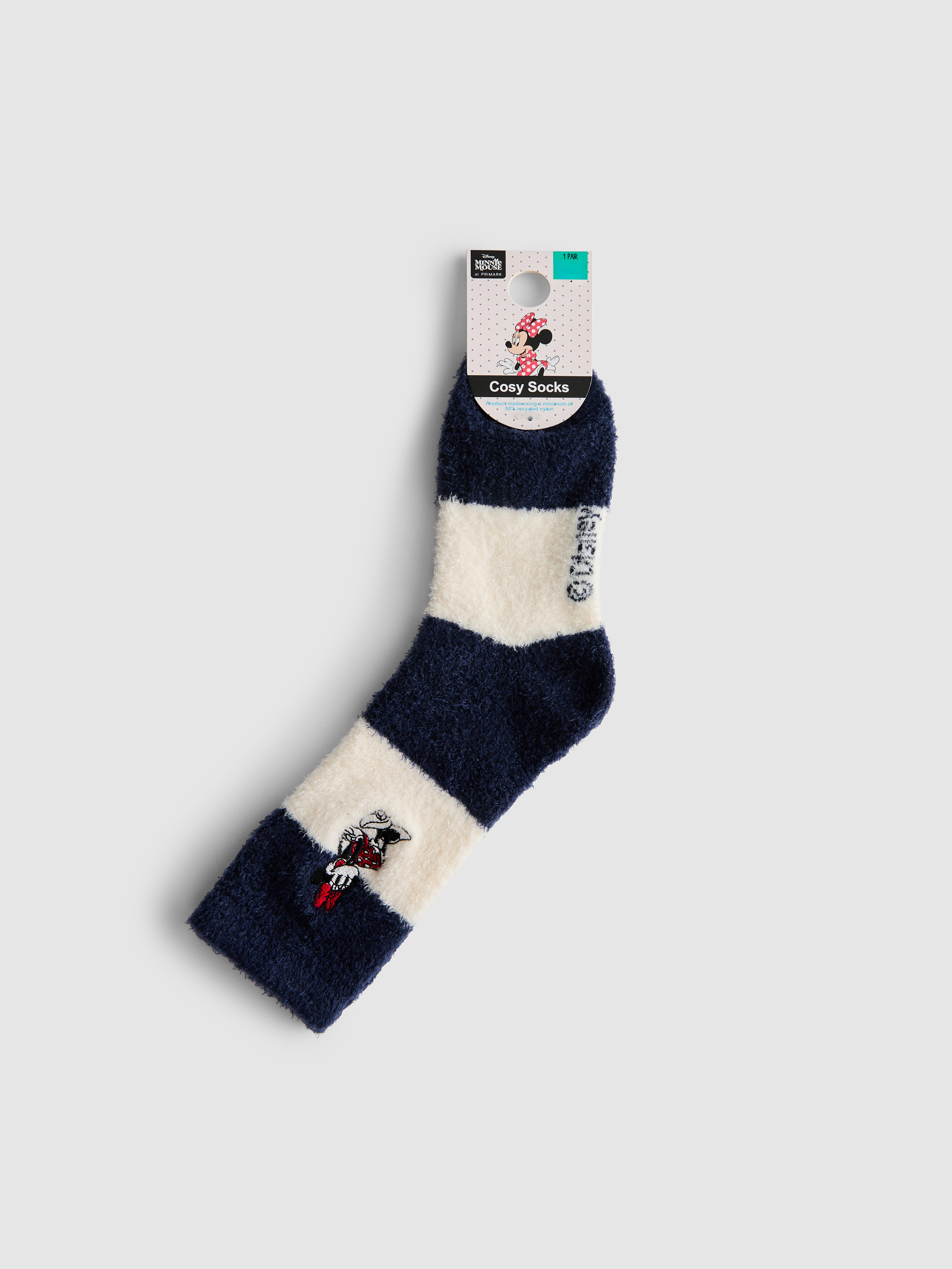 Women's Navy 1pk Minnie Mouse Striped Cozy Crew Socks