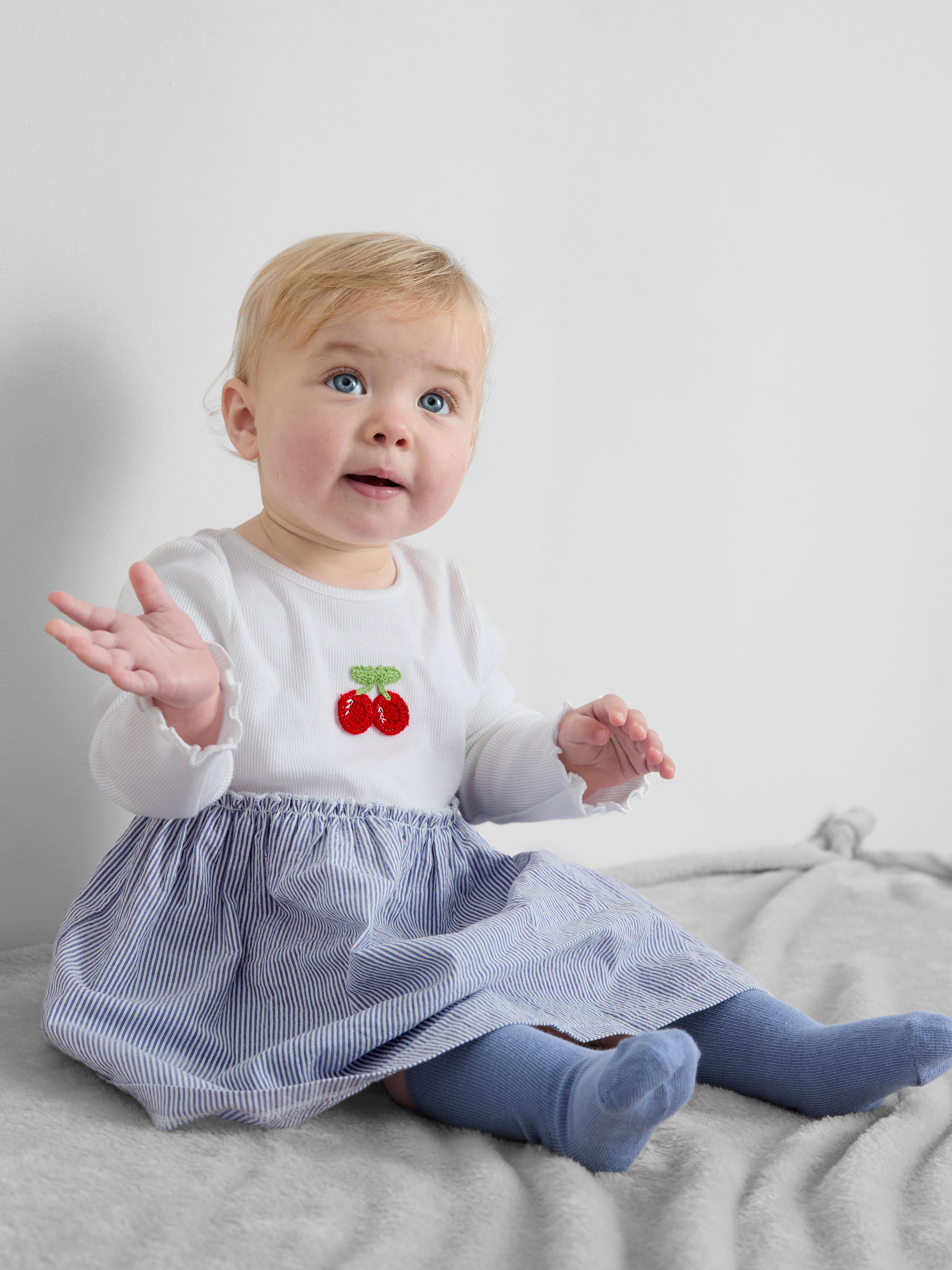 Baby Girls Light Blue 0-36mths | Cherry Embroidered Dress