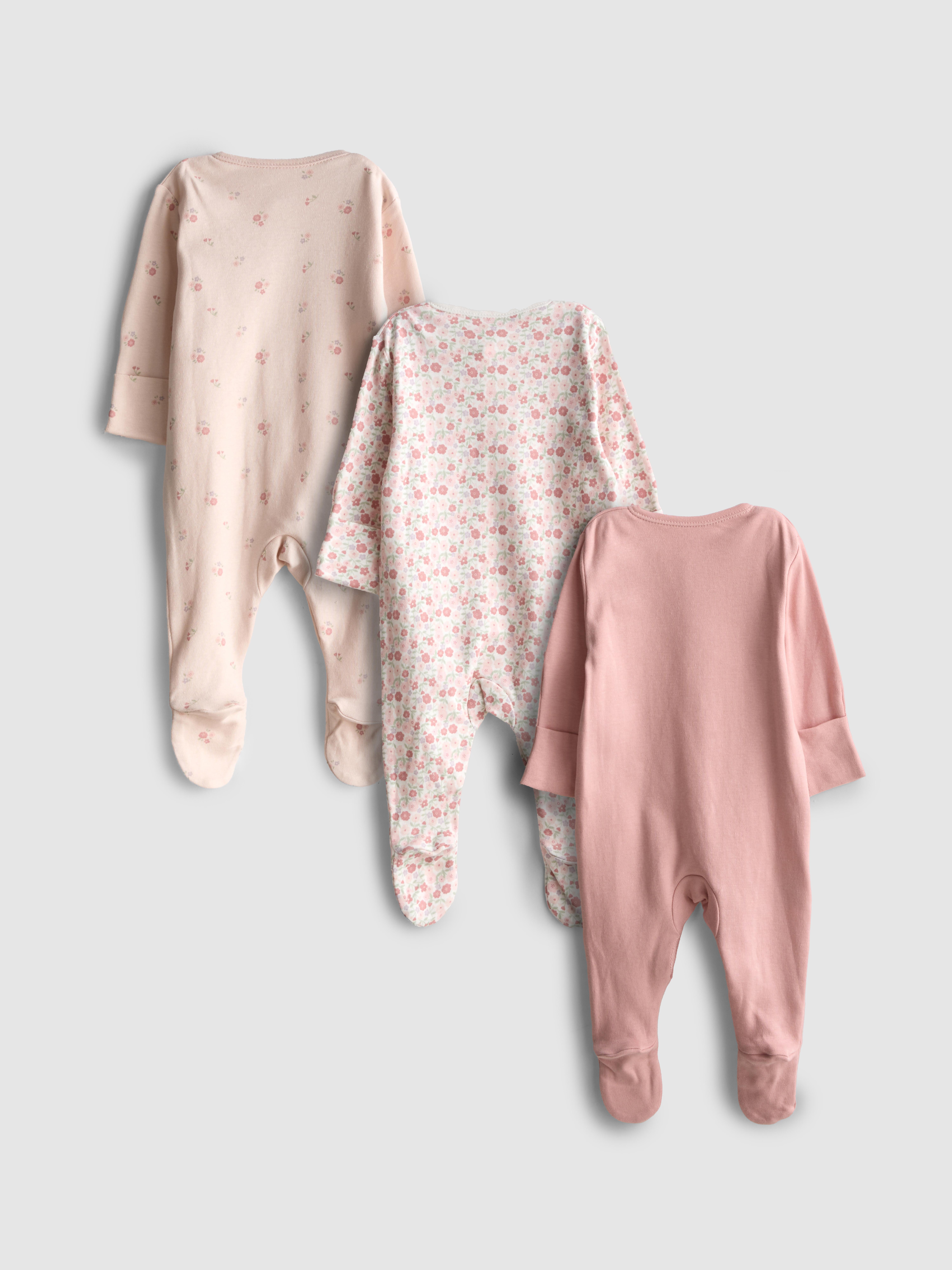 0-24mths | 3pk Floral Print Popper Sleepsuits