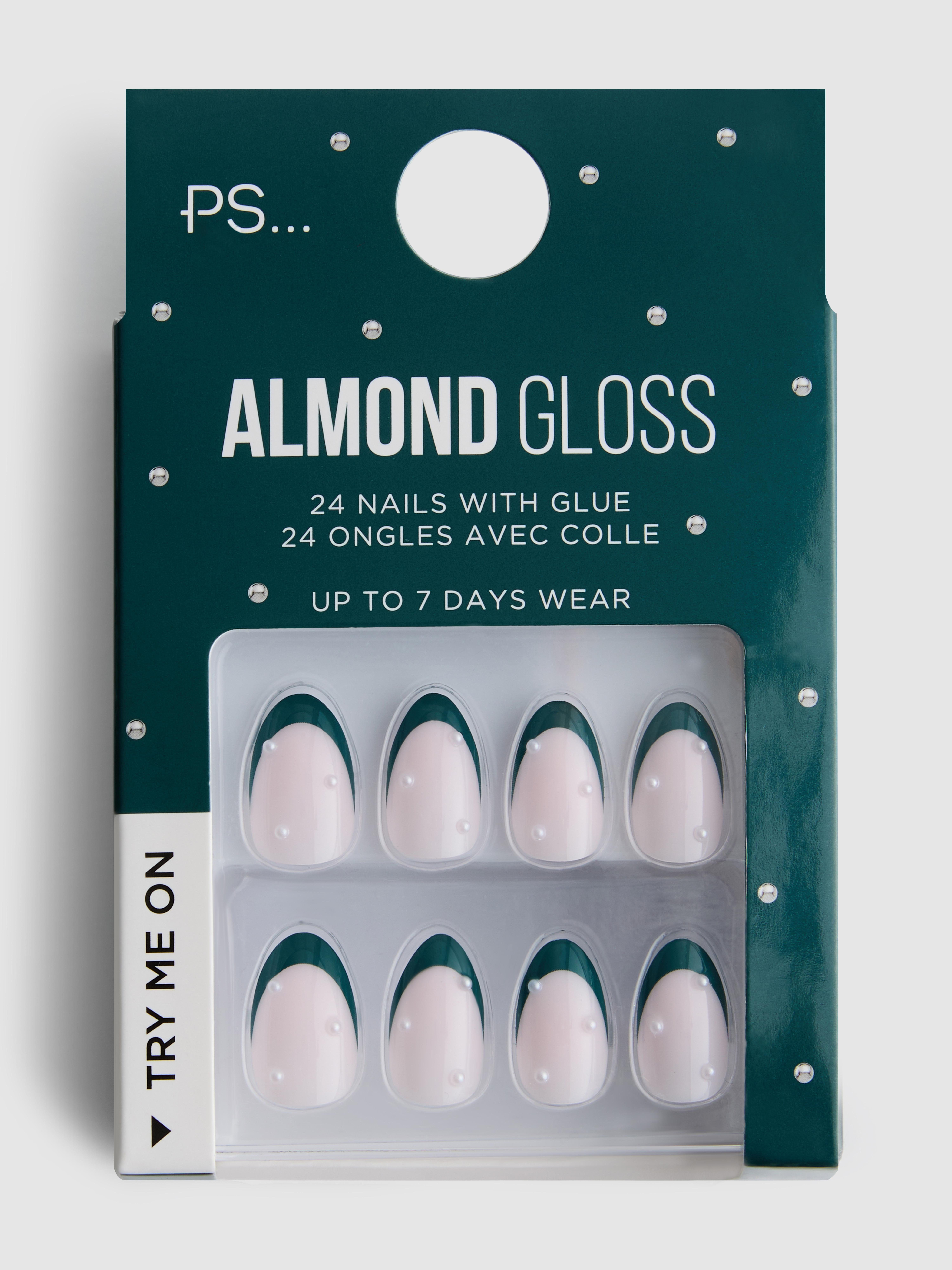 PS... Faux Pearl Almond Gloss False Nails