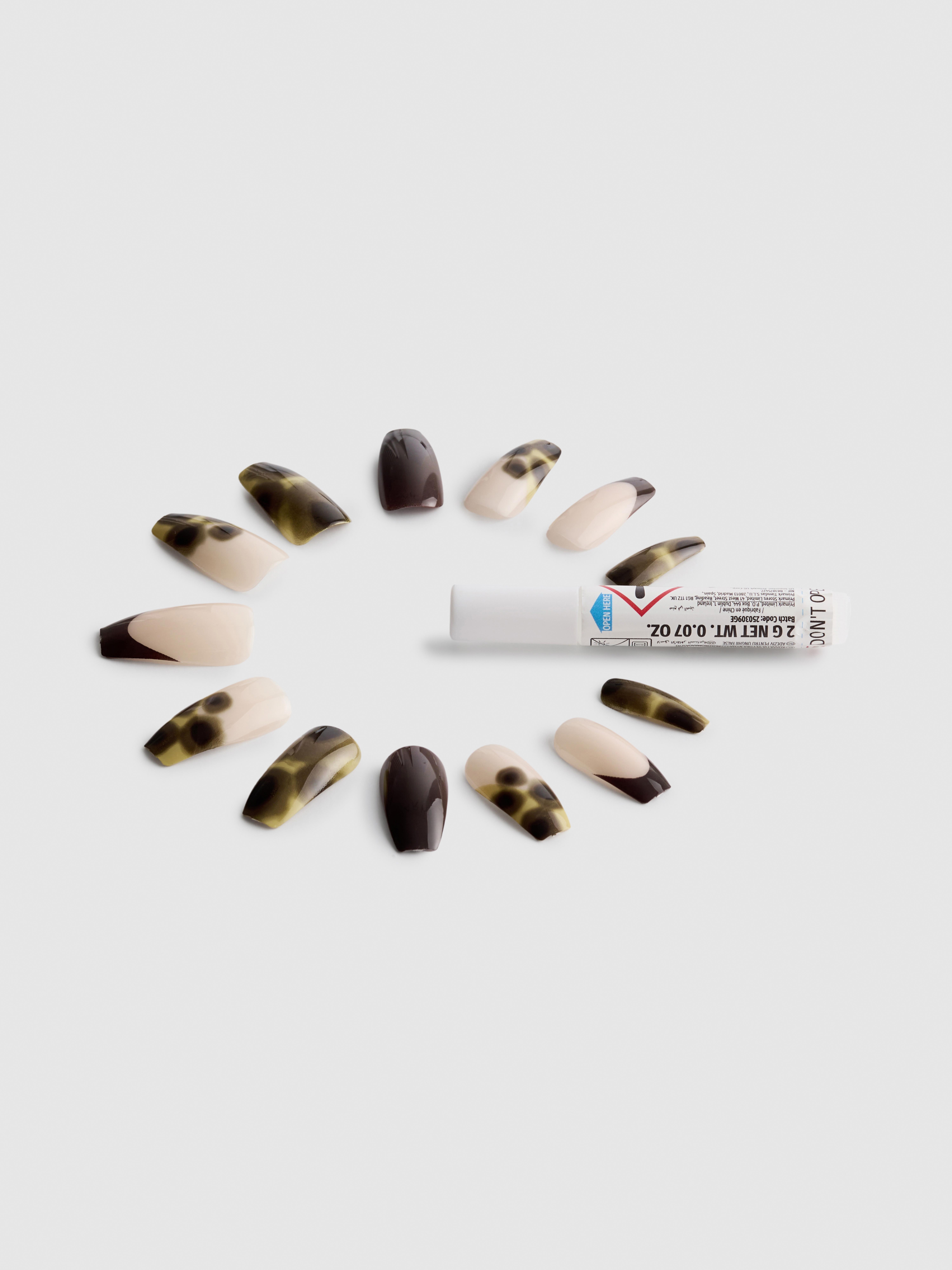 PS... Tortoiseshell Print Coffin Gloss False Nails