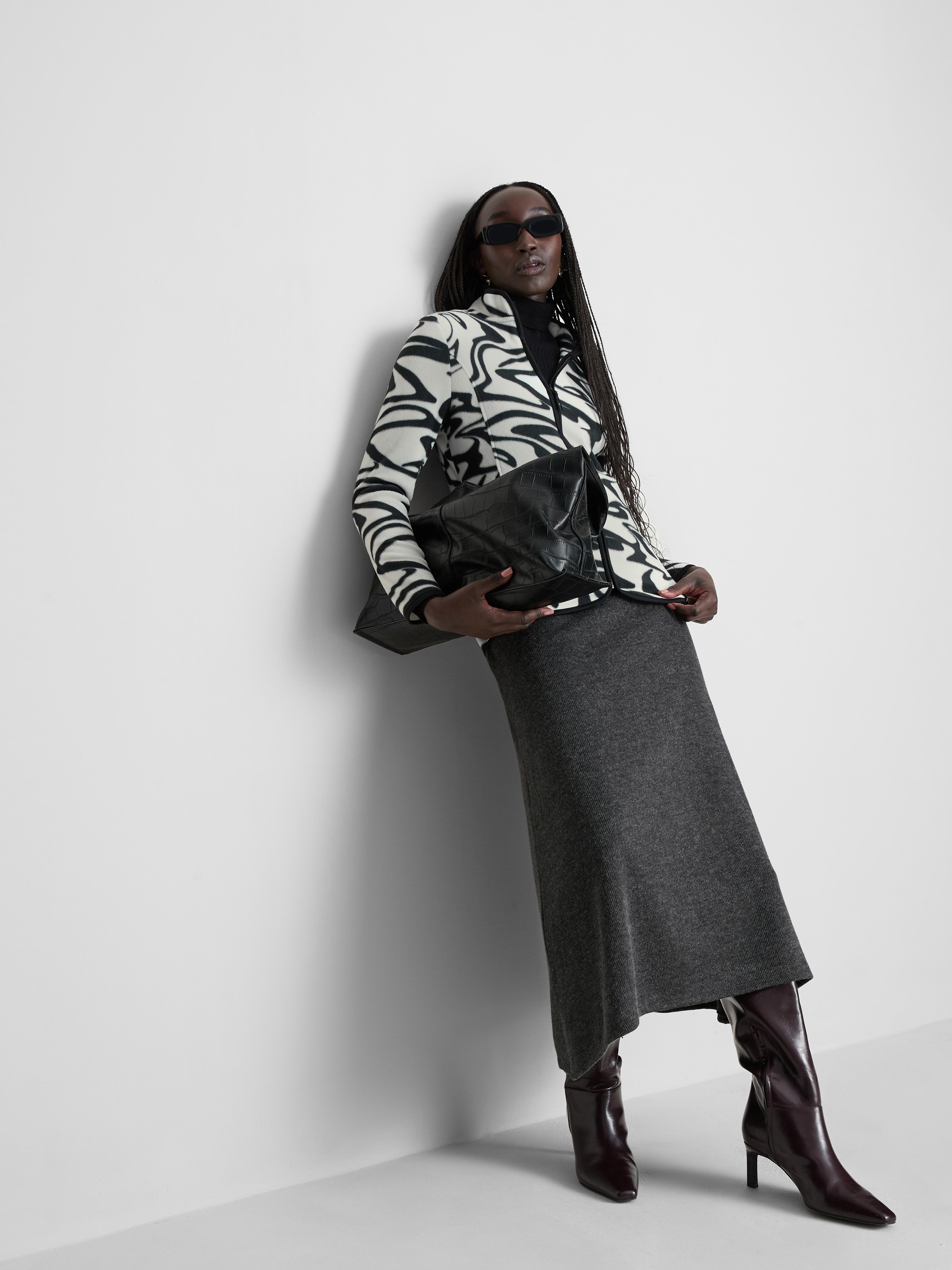 Women's White/Black Zip Through Fleece